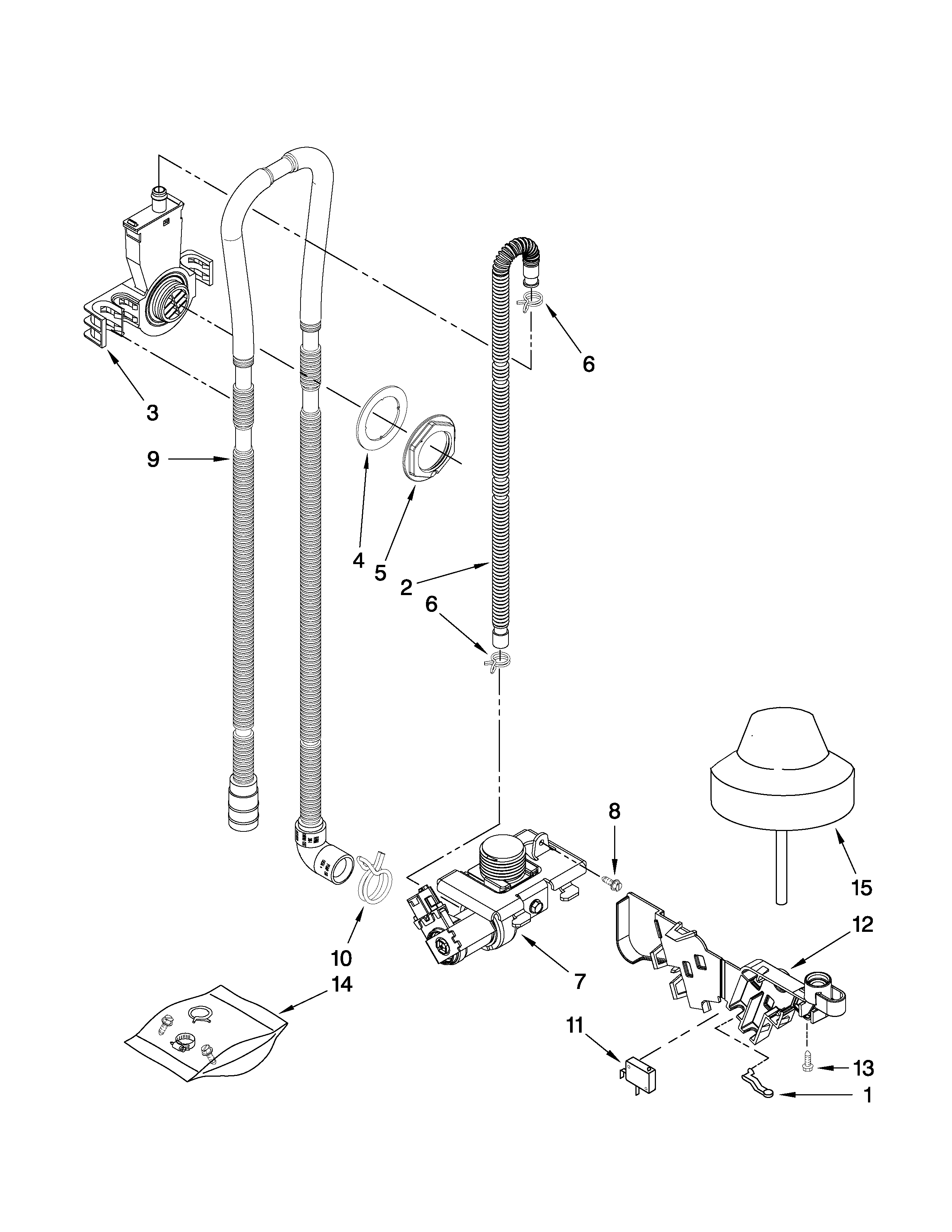 Kenmore 66513739K603 fill, overflow and drain parts diagram
