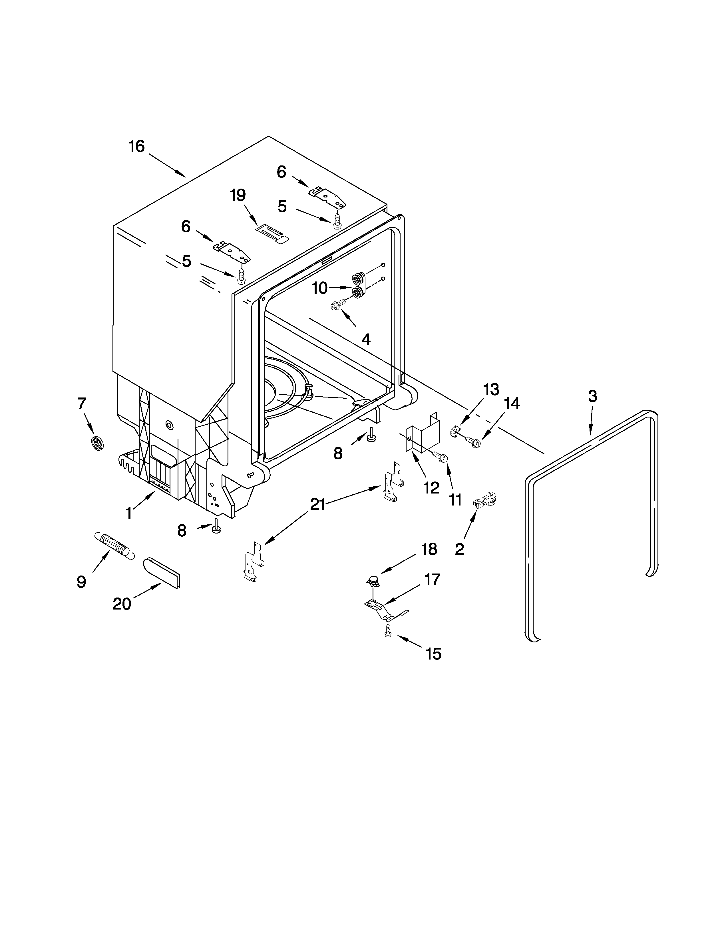 Kenmore 66513739K603 tub and frame parts diagram