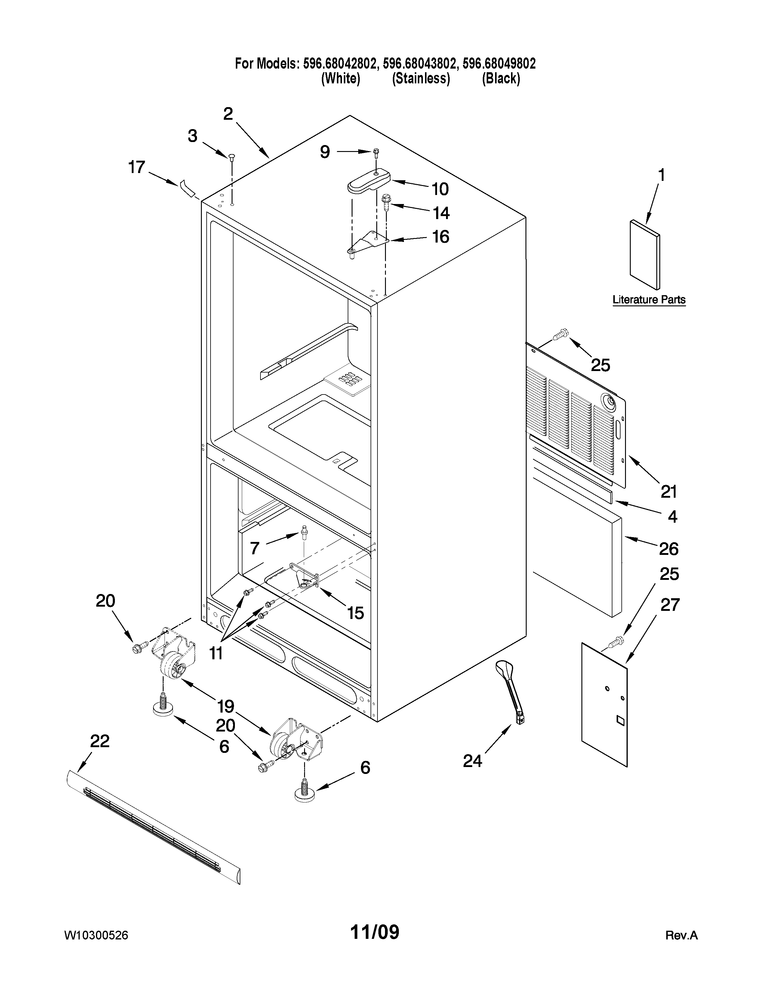 Kenmore 59668043802 cabinet parts diagram