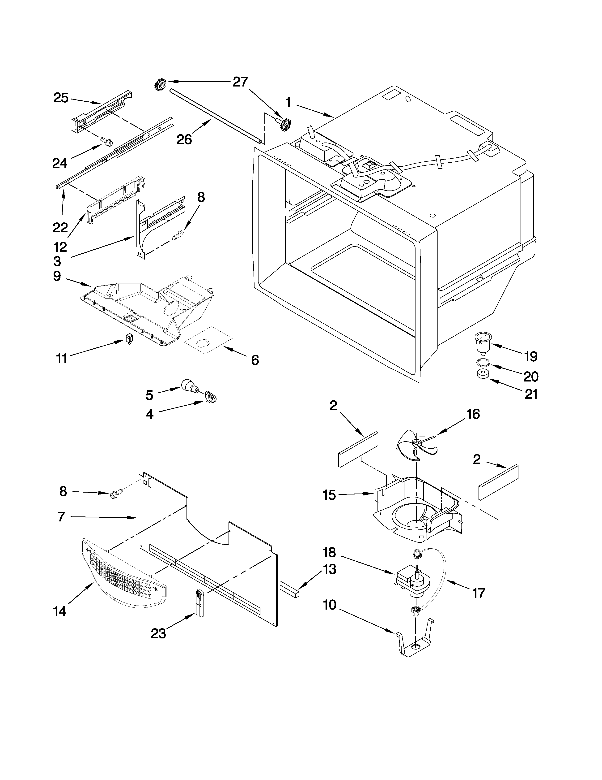 Kenmore 59668043802 freezer liner parts diagram