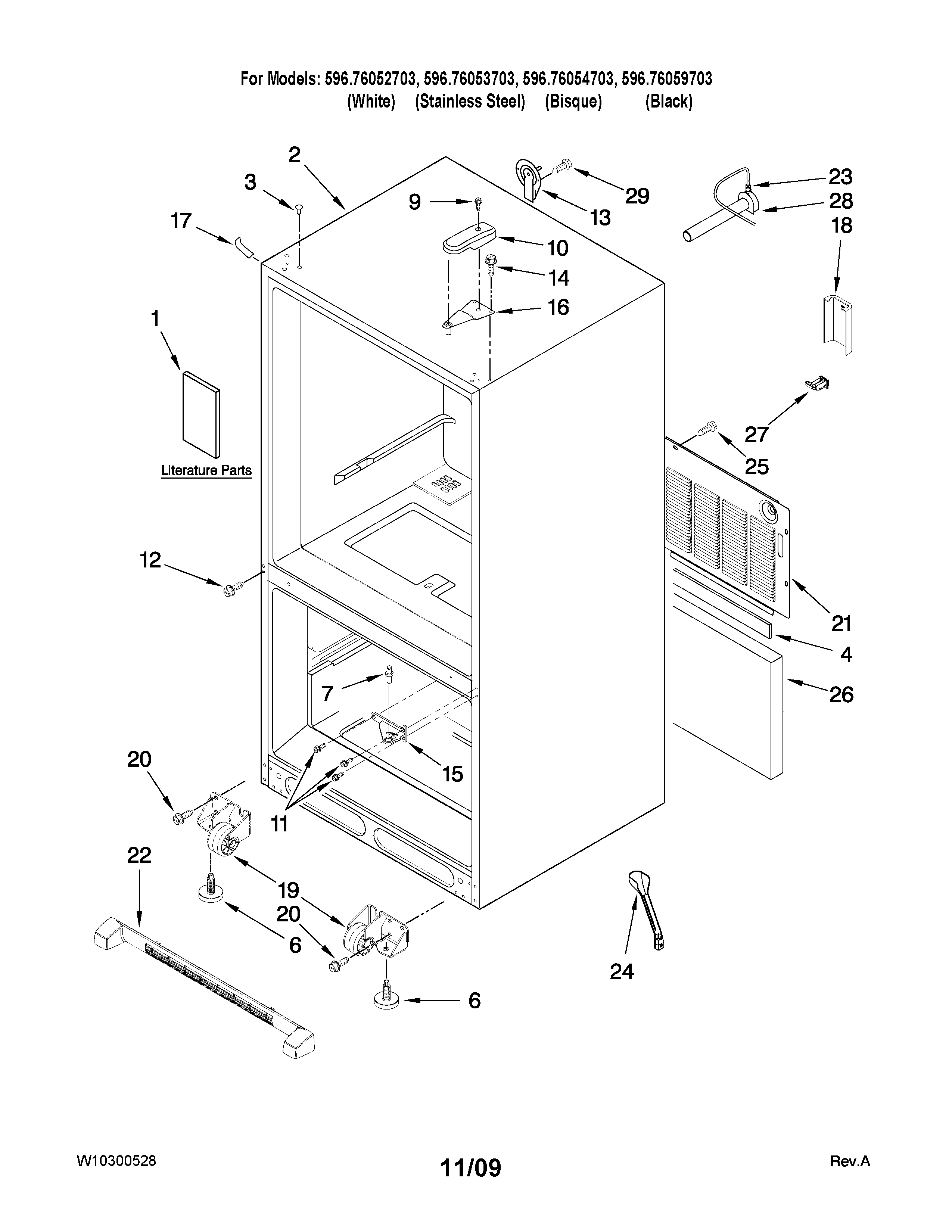 Kenmore Elite 59676059703 cabinet parts diagram