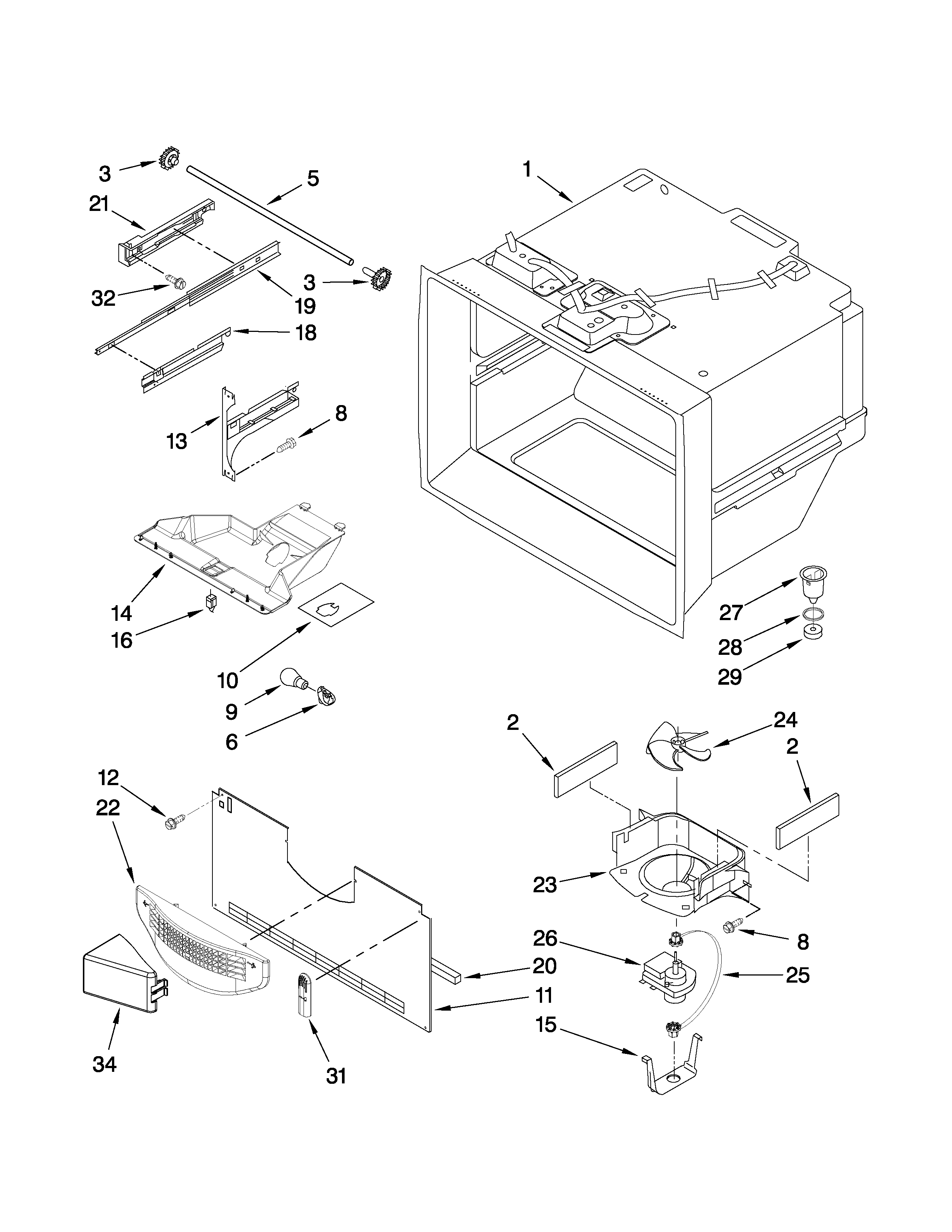 Kenmore Elite 59676059703 freezer liner parts diagram