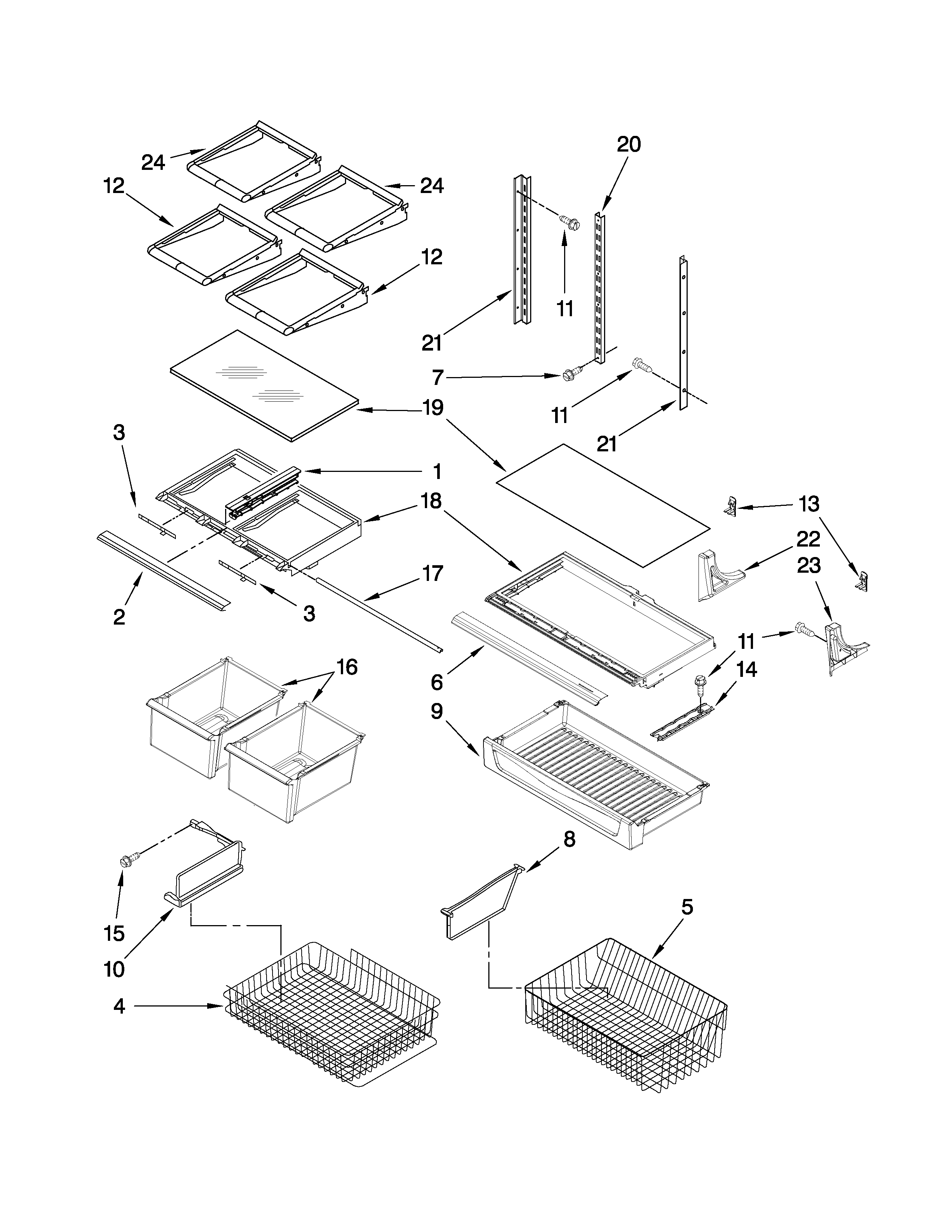 Kenmore Elite 59676059703 shelf parts diagram