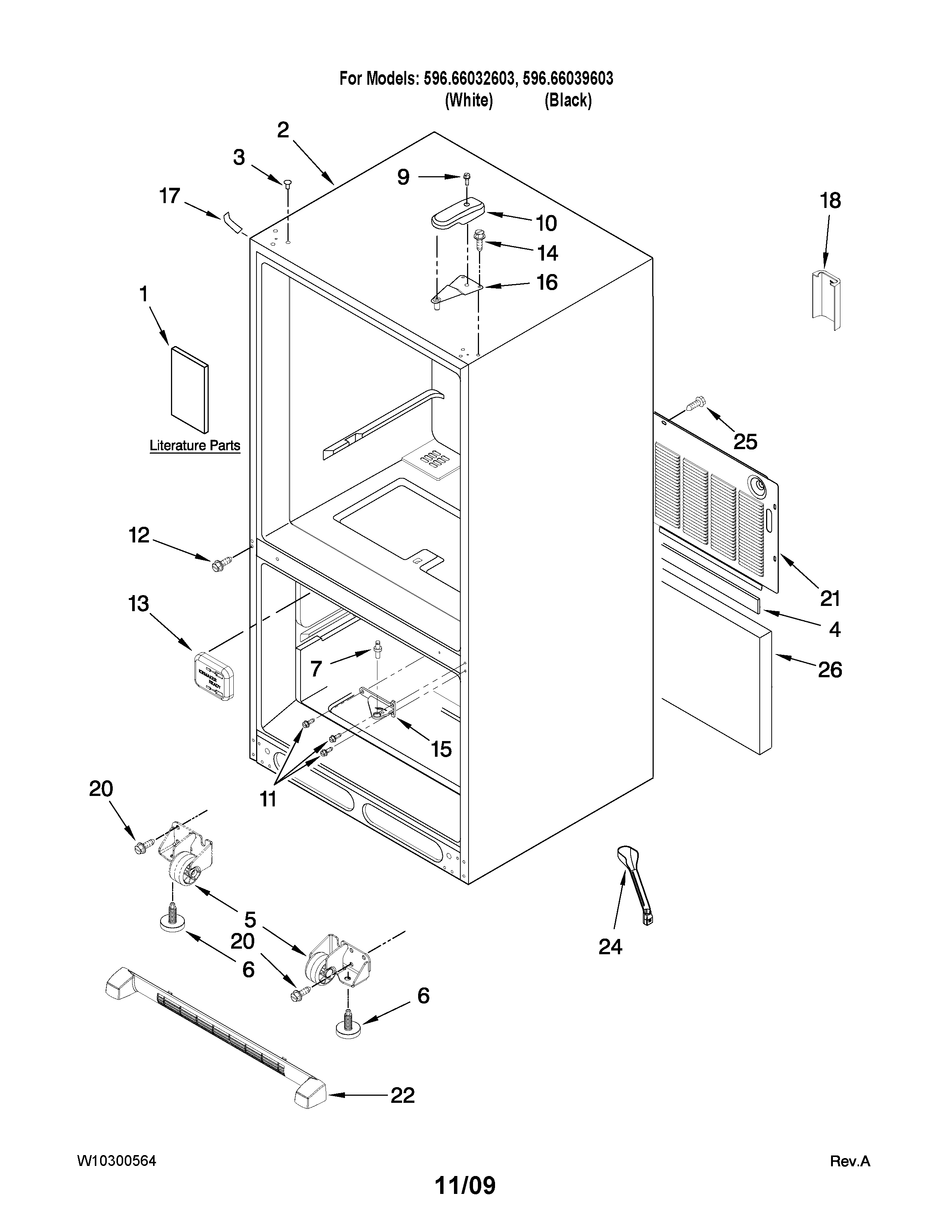 Kenmore 59666039603 cabinet parts diagram