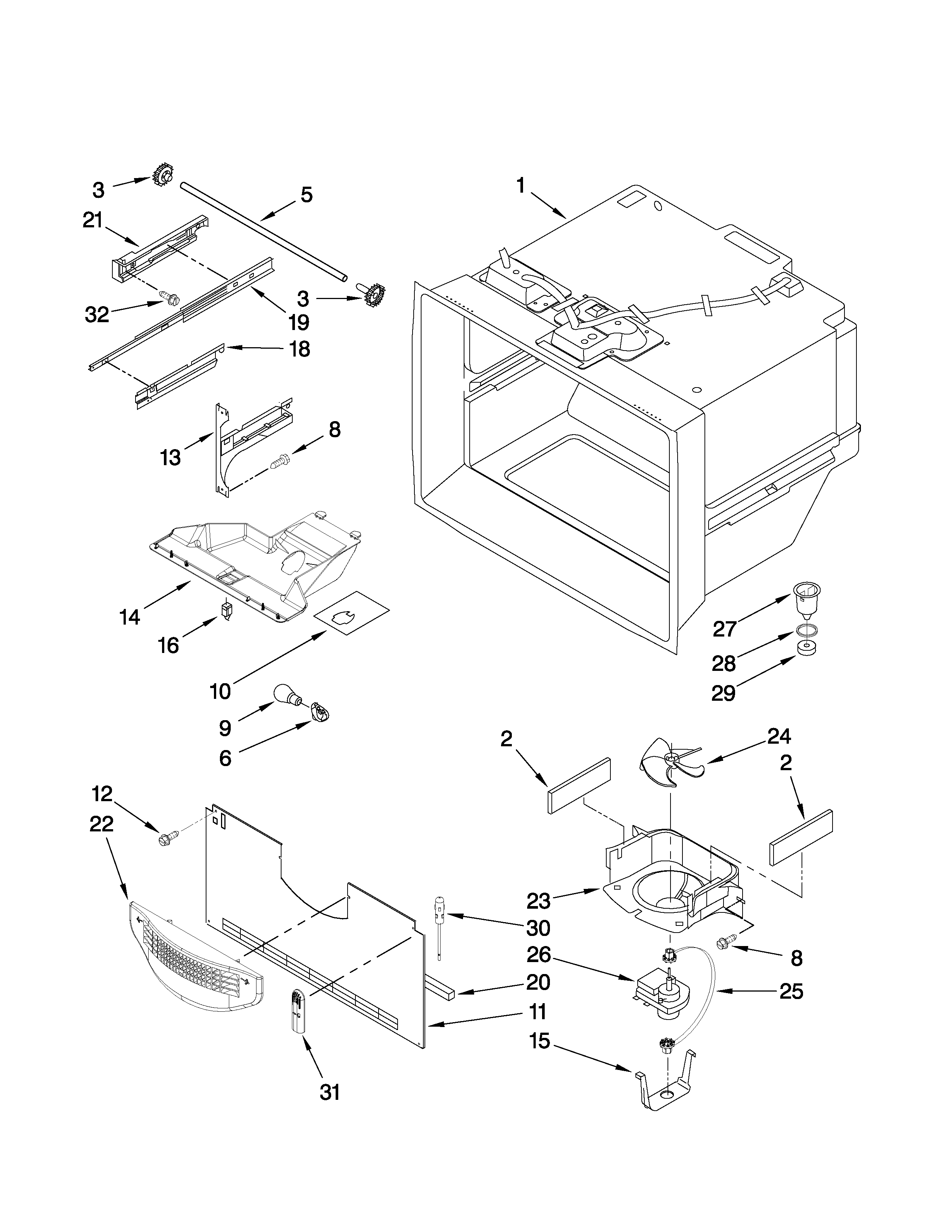 Kenmore 59666039603 freezer liner parts diagram
