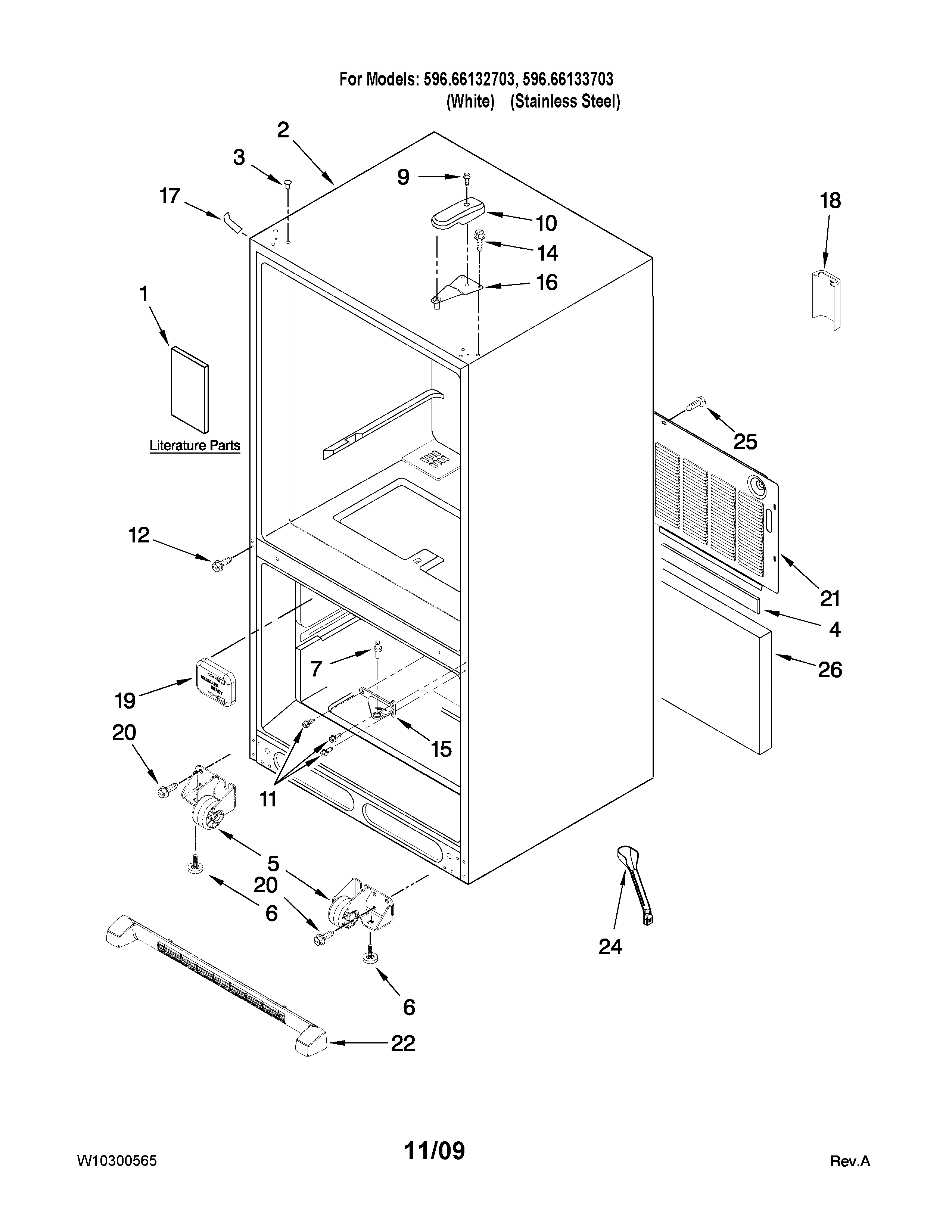 Kenmore 59666132703 cabinet parts diagram