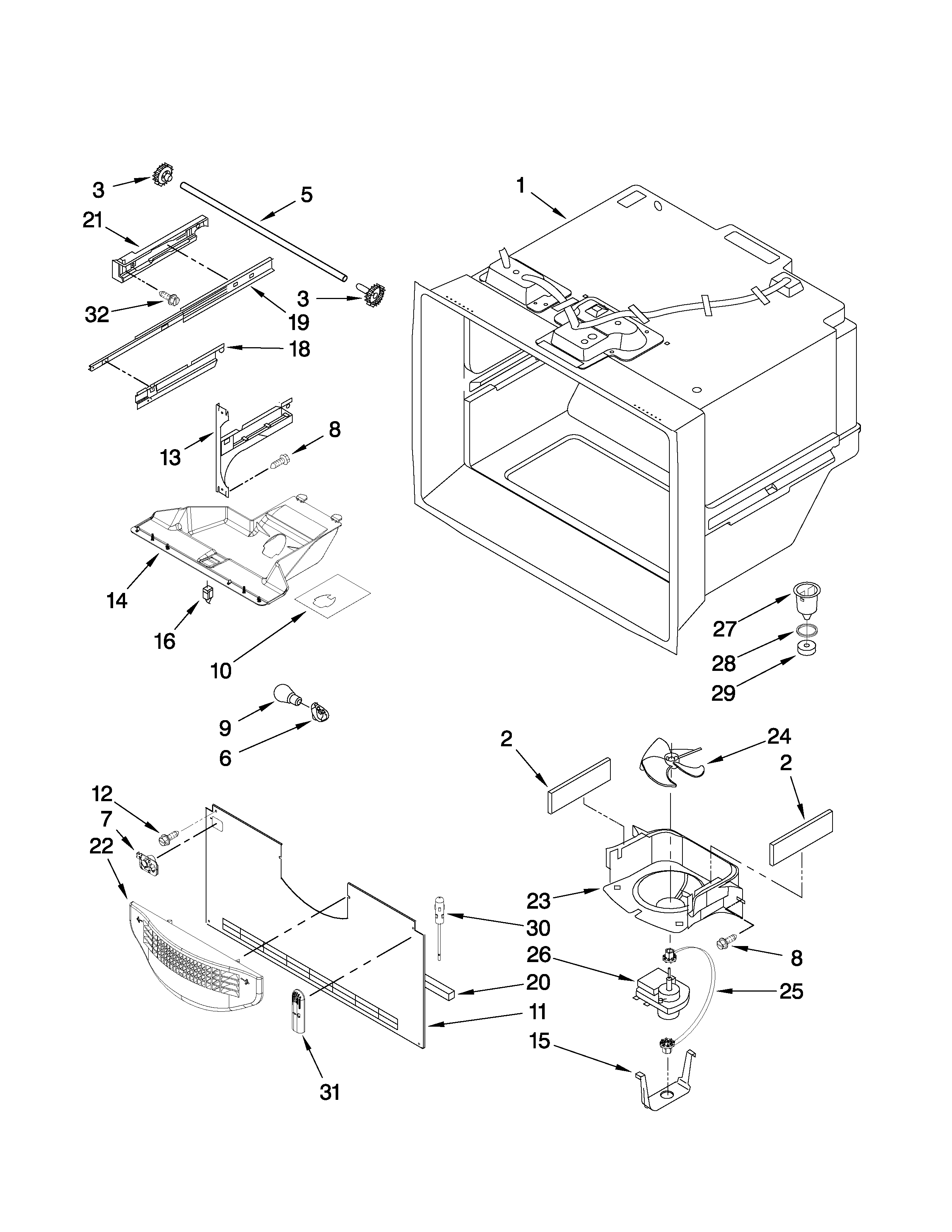 Kenmore 59666132703 freezer liner parts diagram
