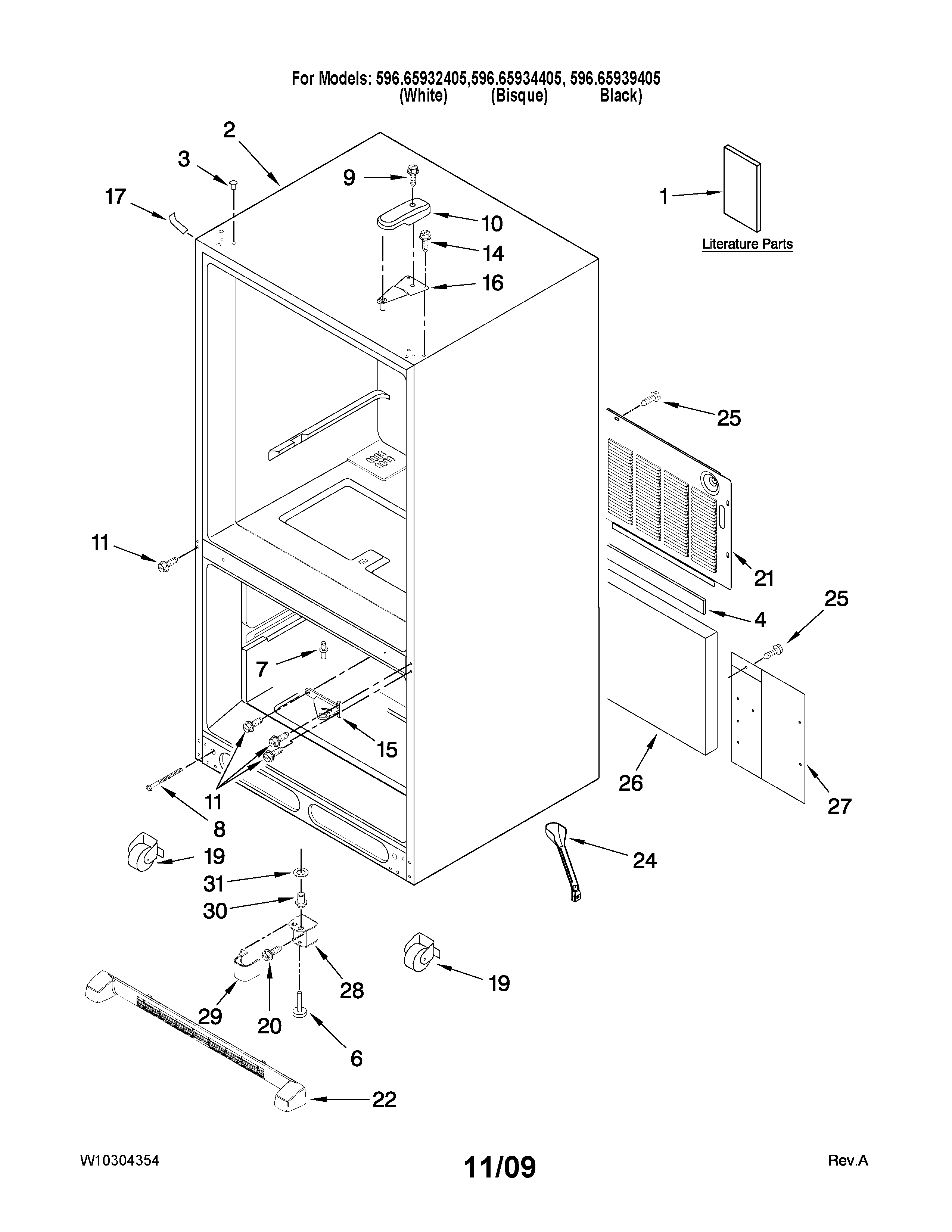Kenmore 59665932405 cabinet parts diagram