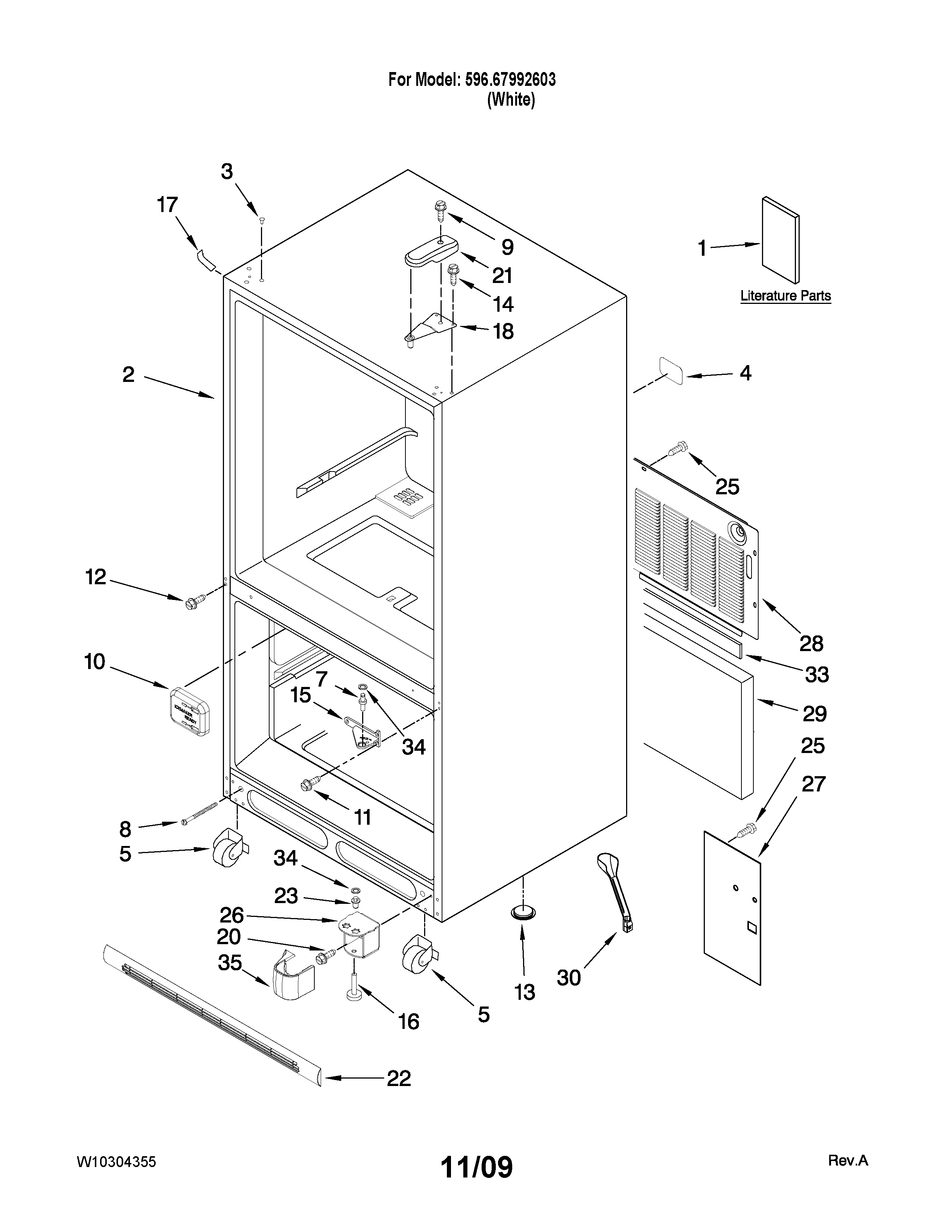 Kenmore 59667992603 cabinet parts diagram