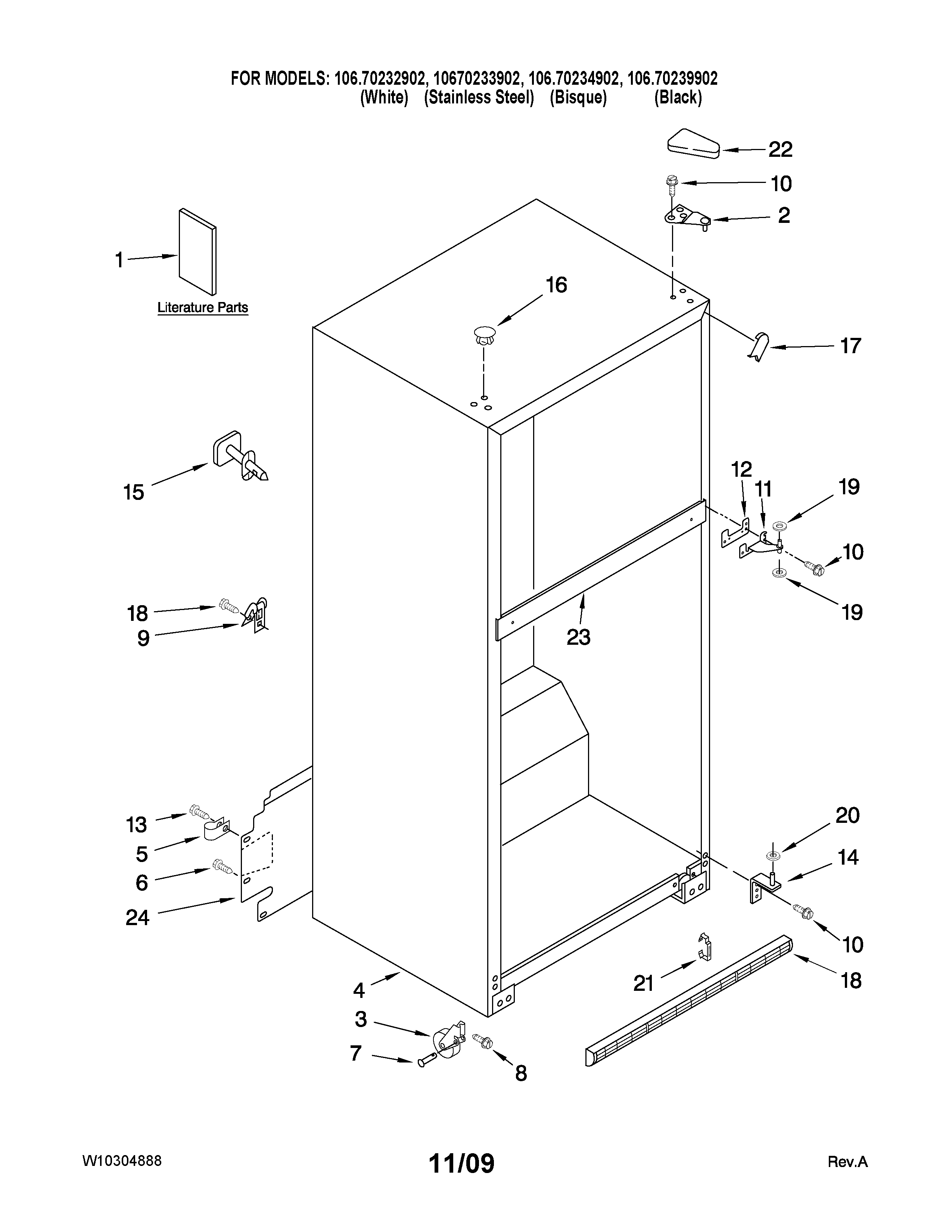 Kenmore 10670234902 cabinet parts diagram