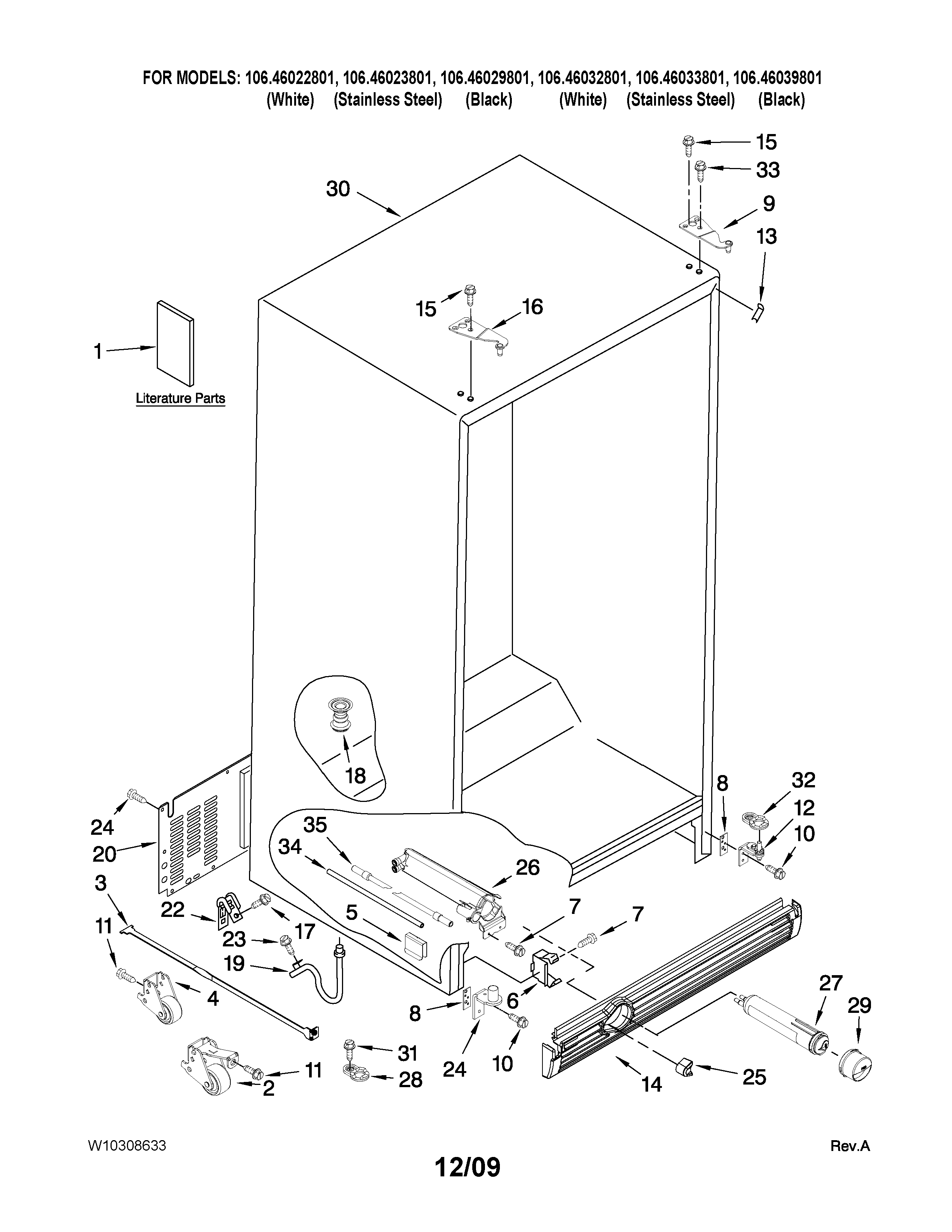 Kenmore Elite 10646029801 cabinet parts diagram