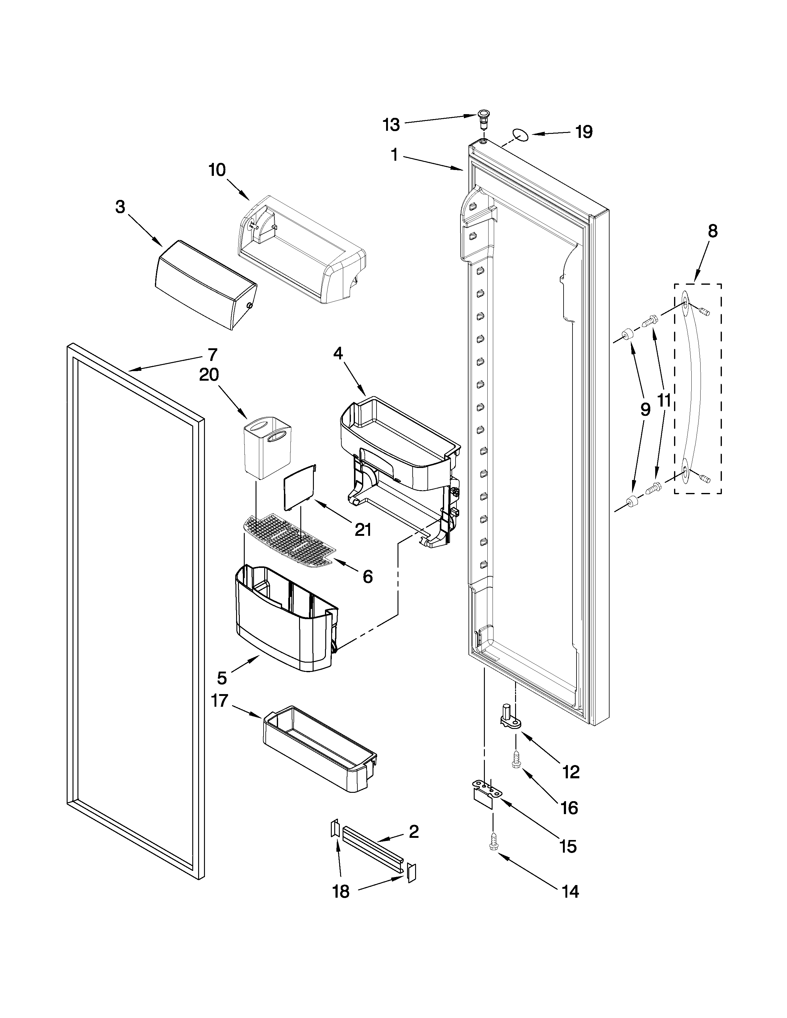 Kenmore Elite 10646029801 refrigerator door parts diagram