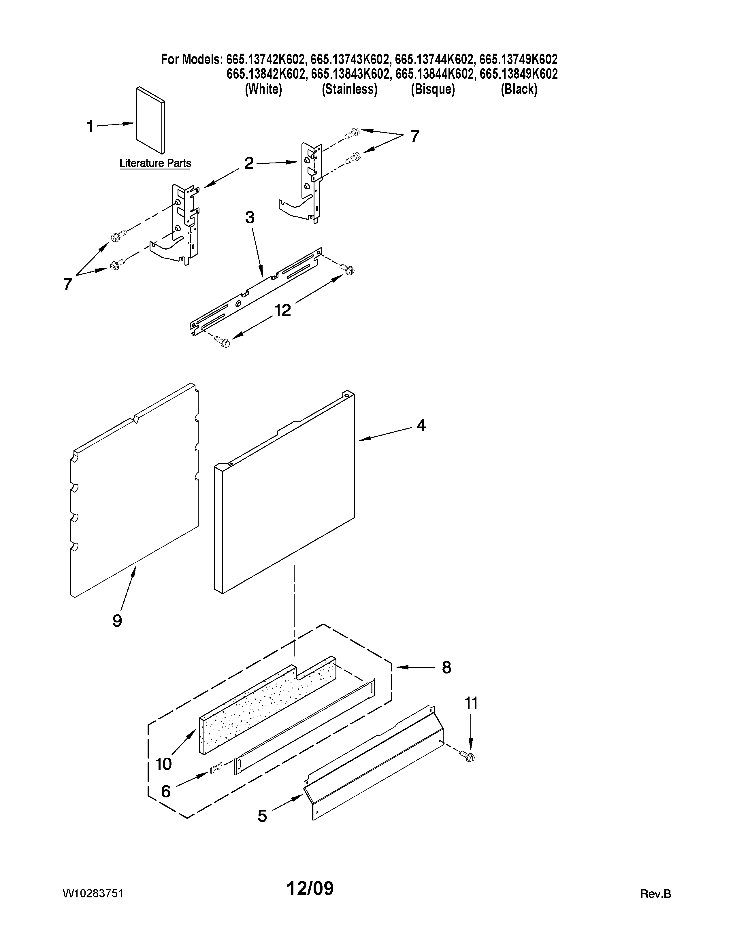 Kenmore 66513749K602 door and panel parts diagram