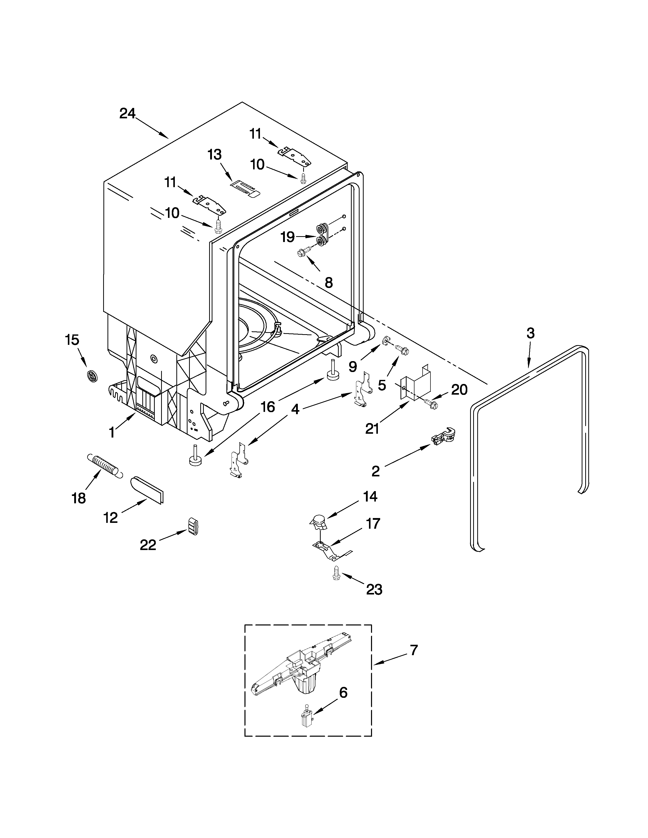 Kenmore 66513749K602 tub and frame parts diagram