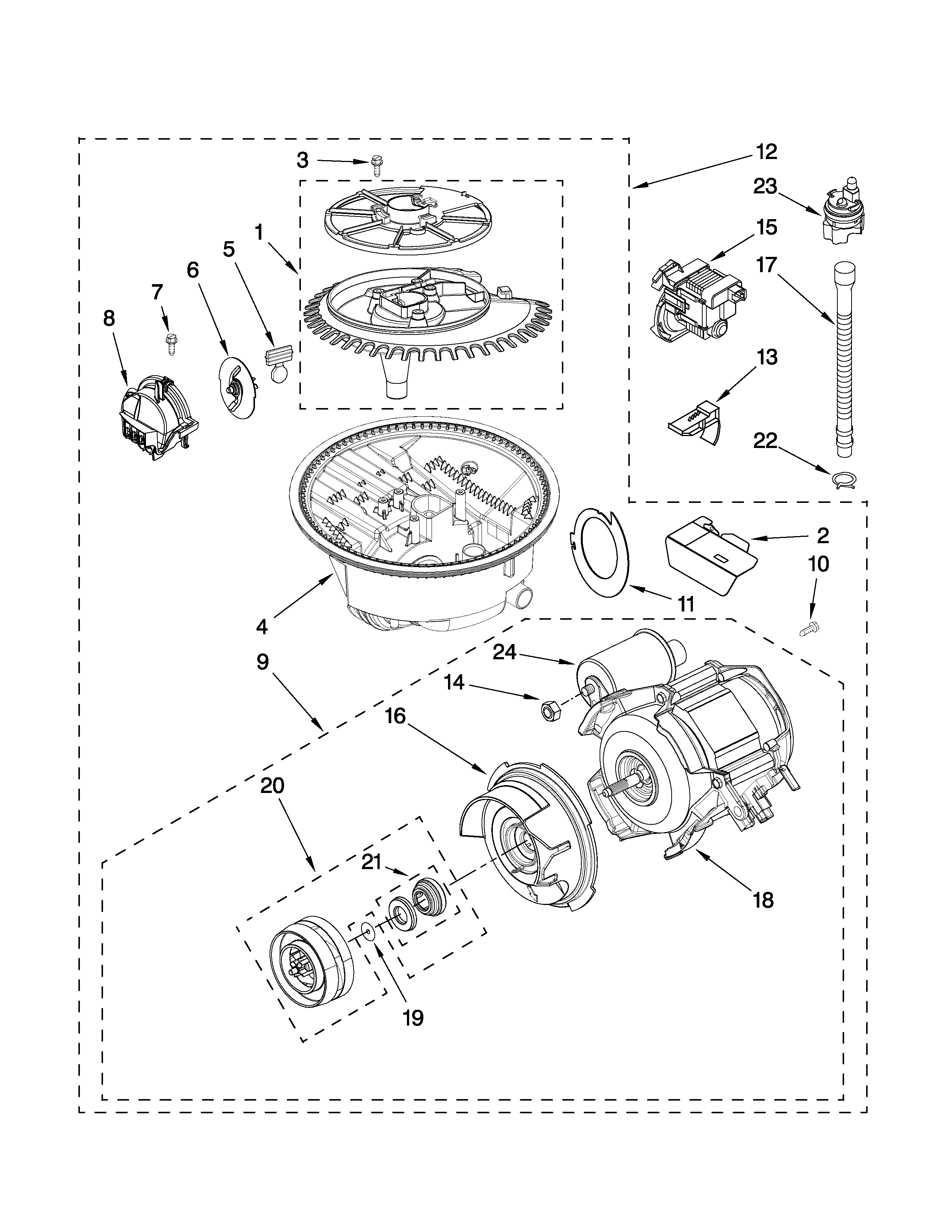 Kenmore 66513749K602 pump and motor parts diagram