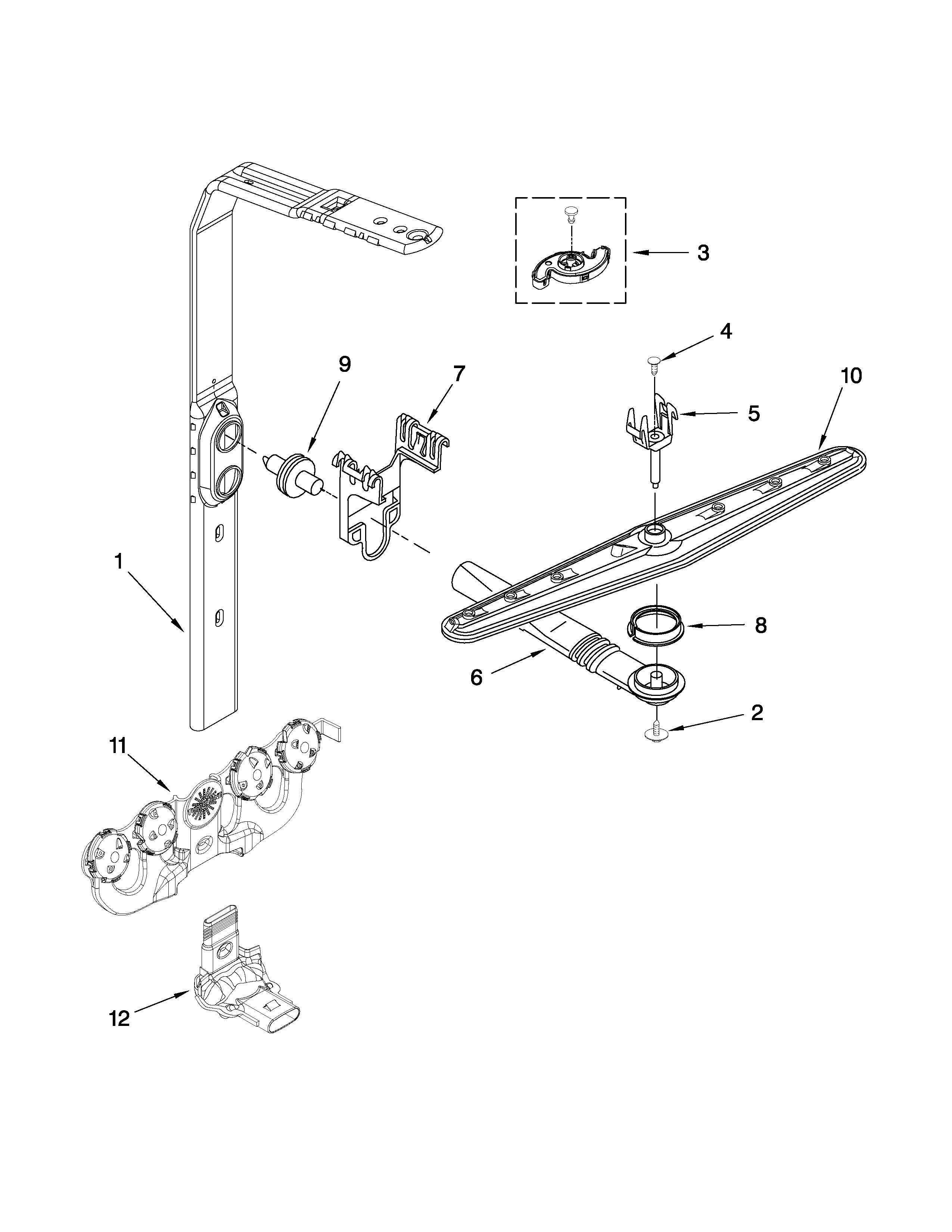 Kenmore 66513749K602 upper wash and rinse parts diagram