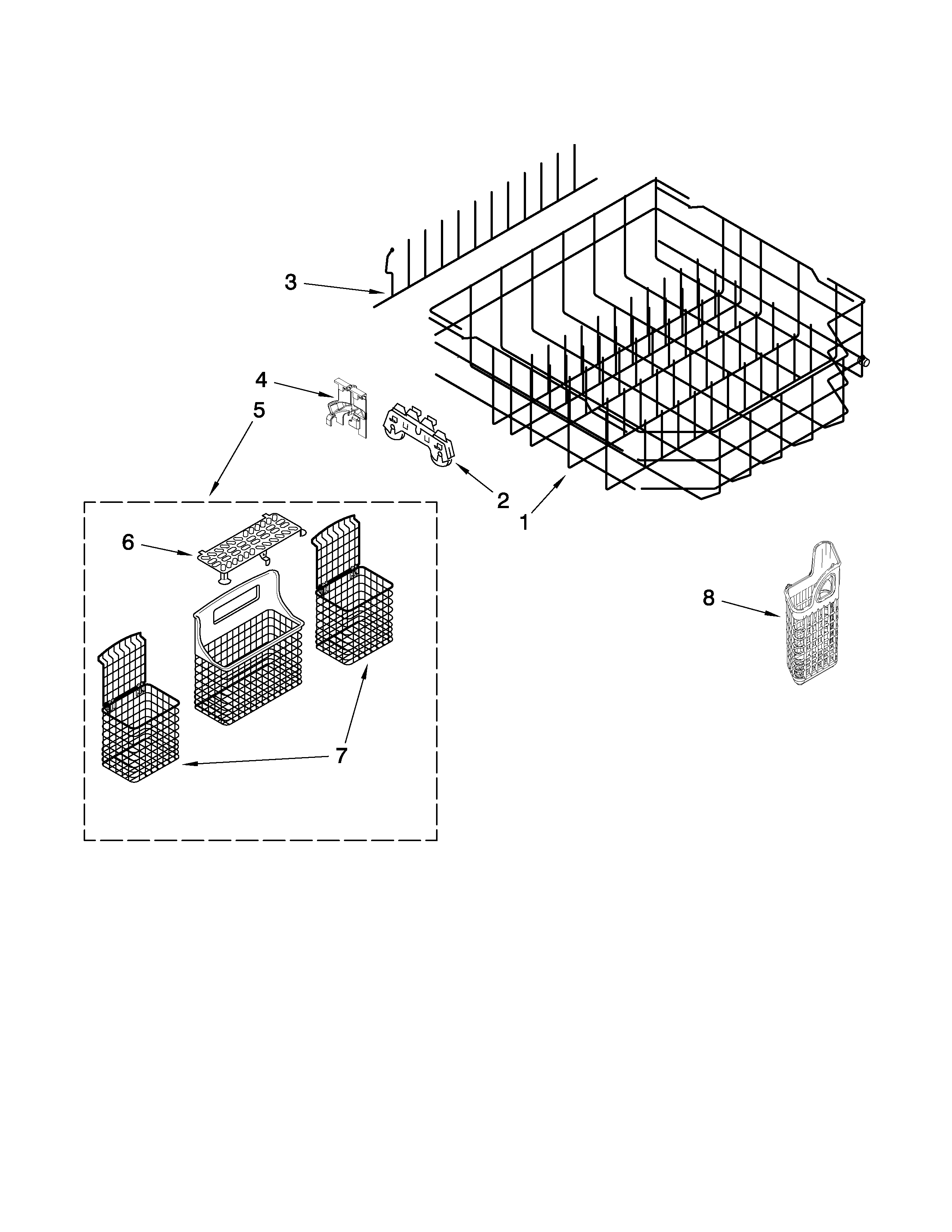 Kenmore 66513749K602 lower rack parts diagram