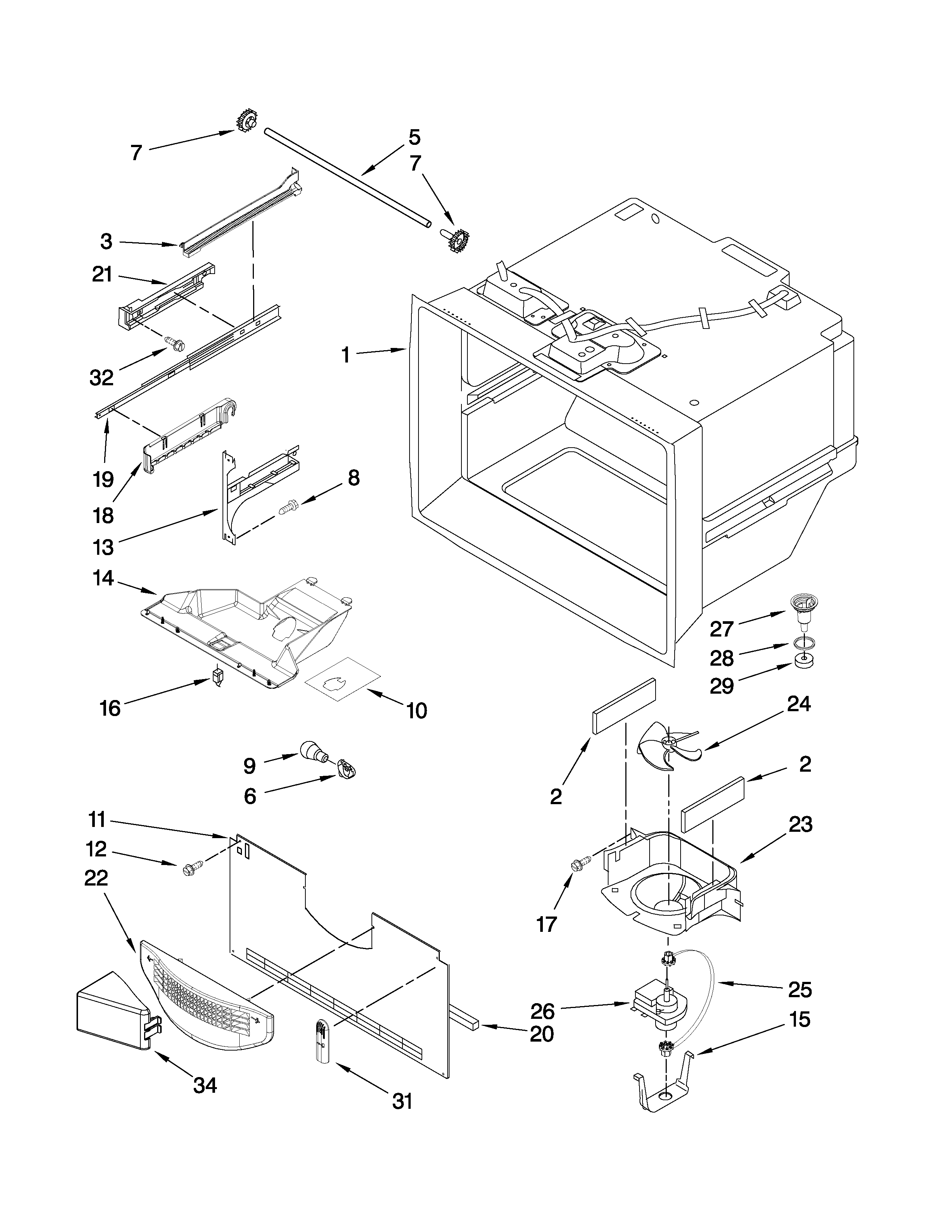 Kenmore Elite 59677594803 freezer liner parts diagram