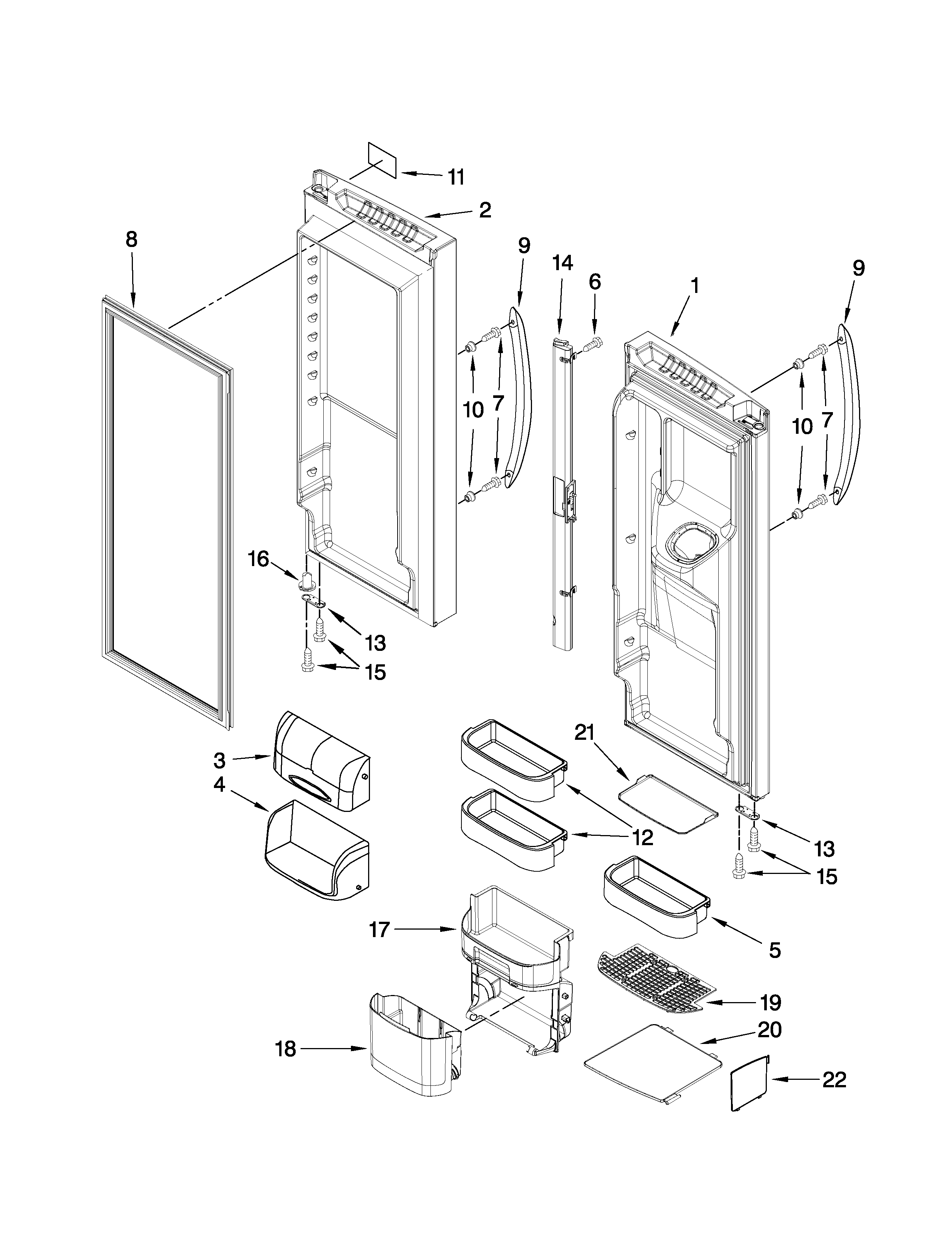 Kenmore Elite 59677594803 refrigerator door parts diagram