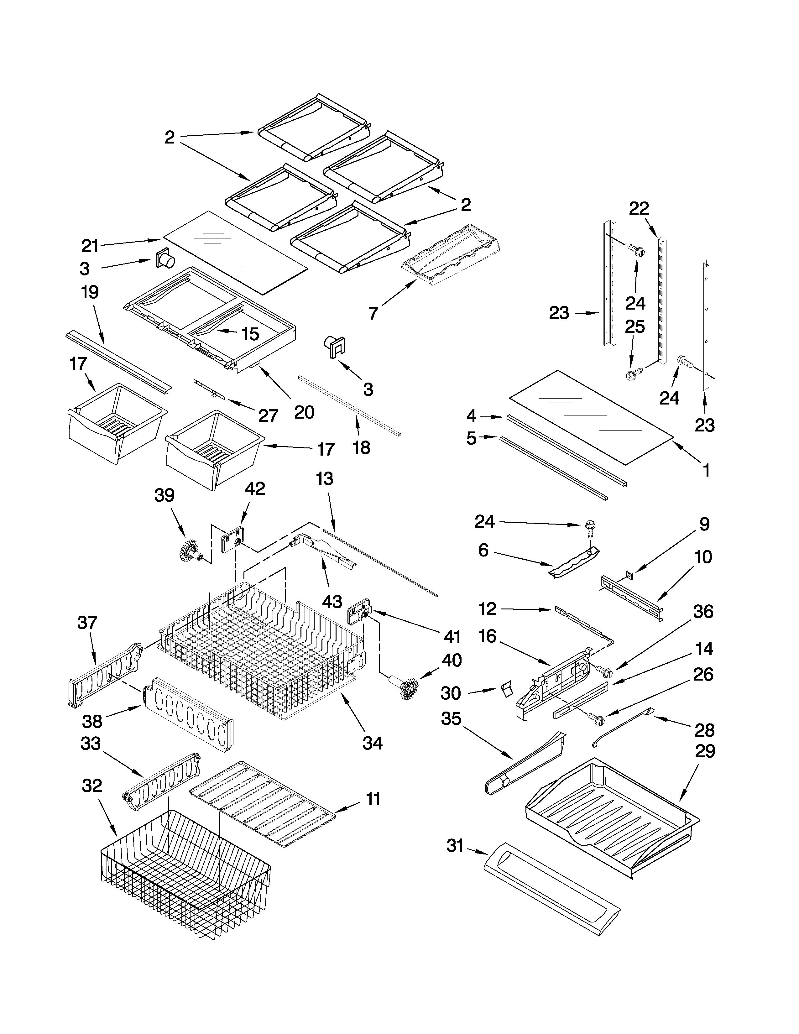Kenmore Elite 59677594803 shelf parts diagram