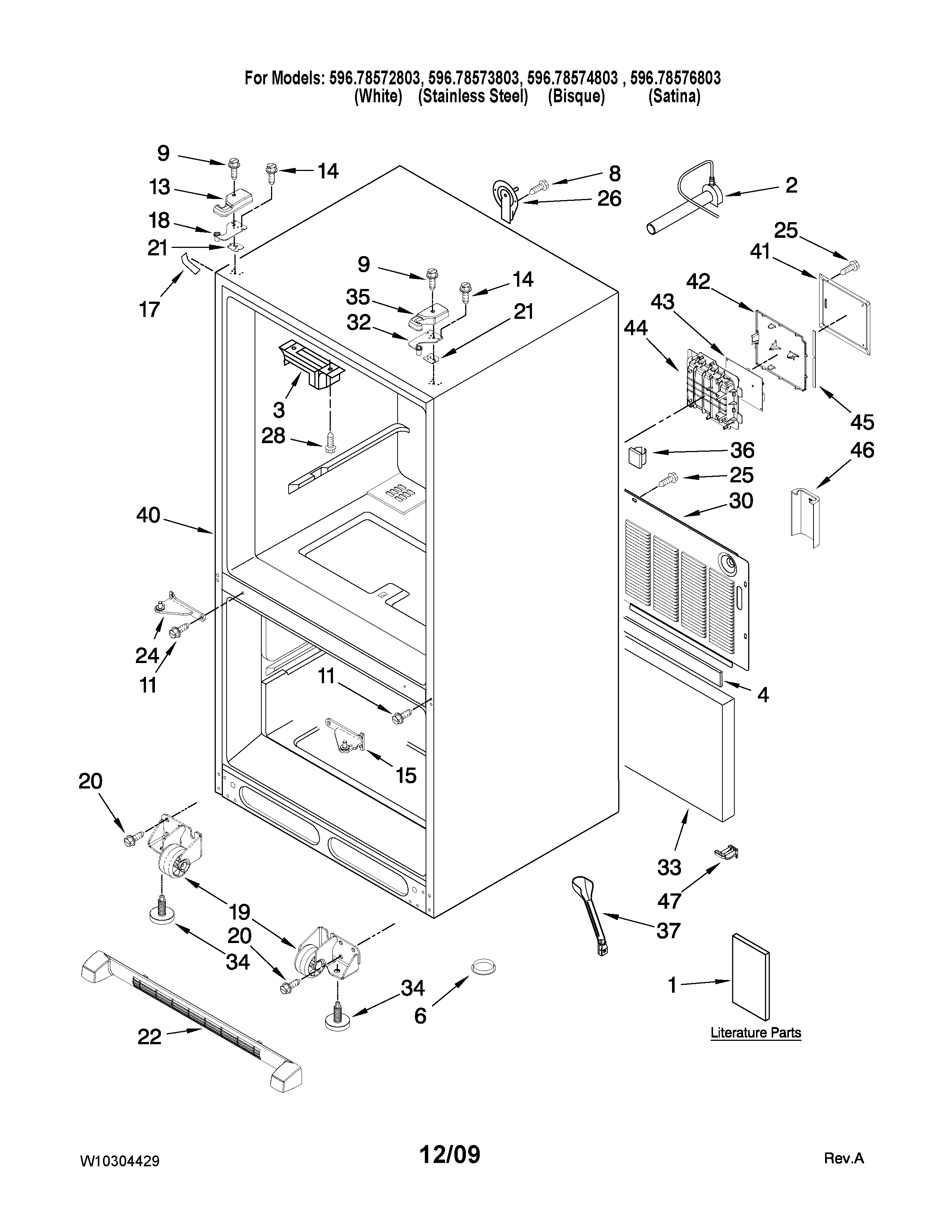 Kenmore Elite 59678572803 cabinet parts diagram