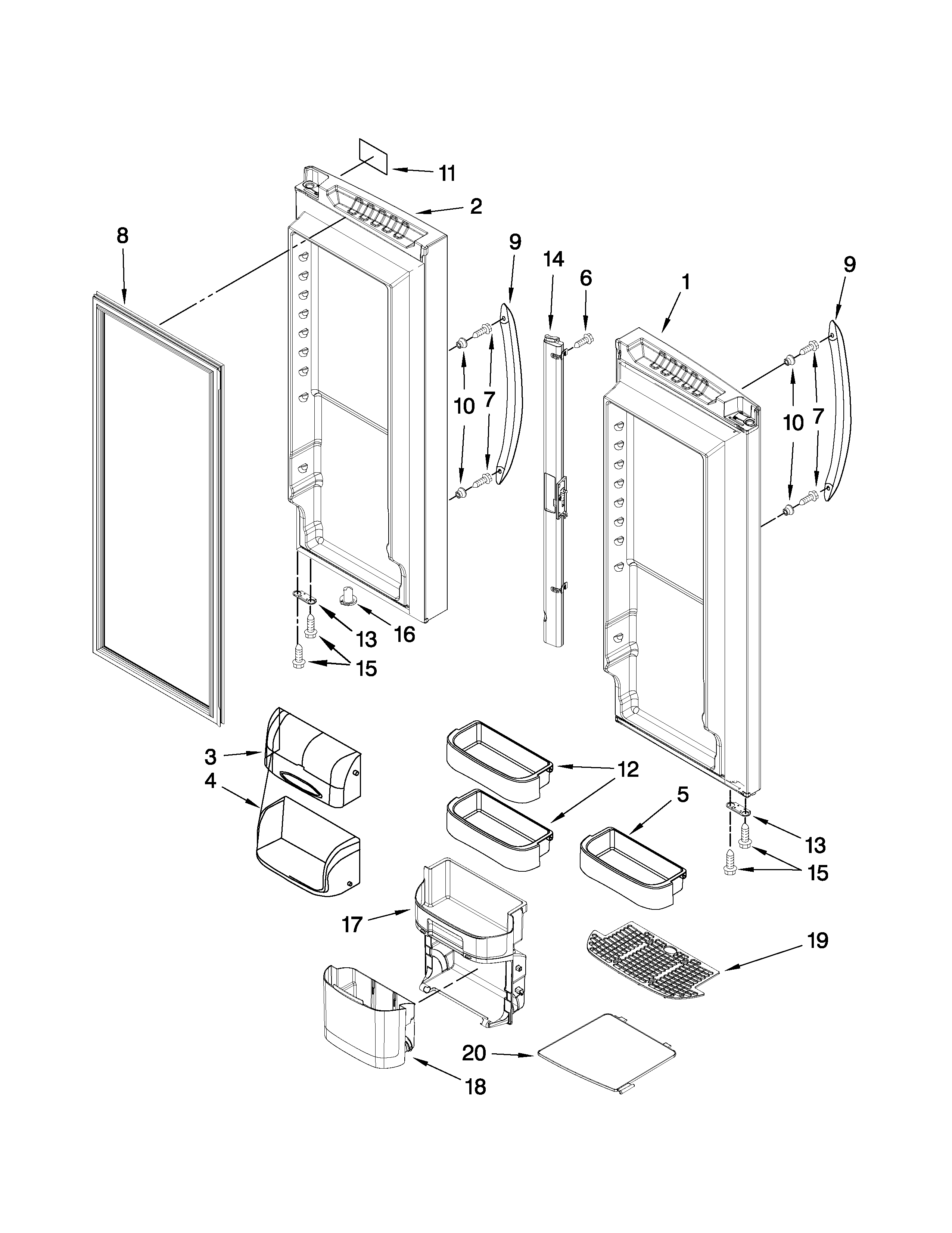 Kenmore Elite 59678572803 refrigerator door parts diagram