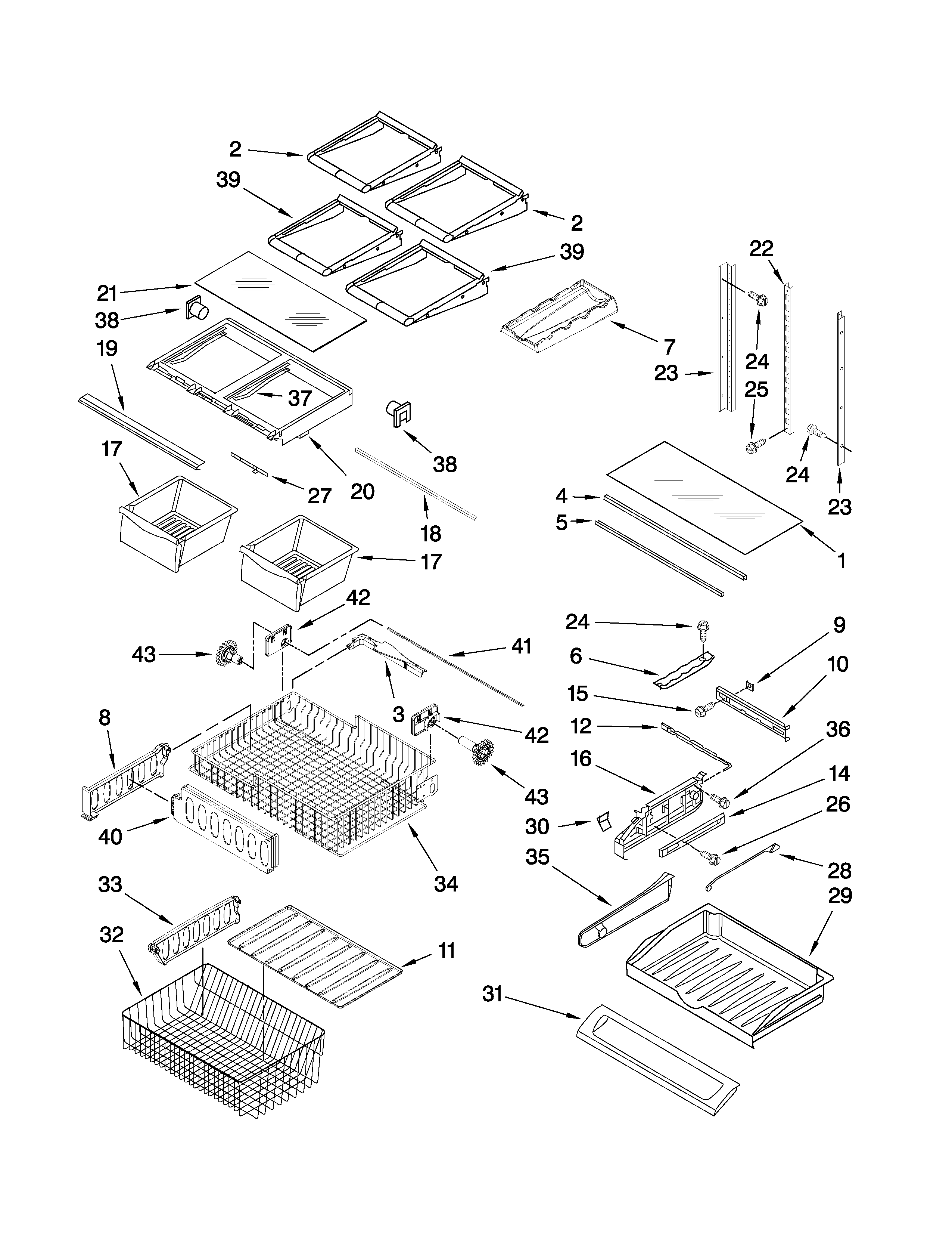 Kenmore Elite 59678572803 shelf parts diagram