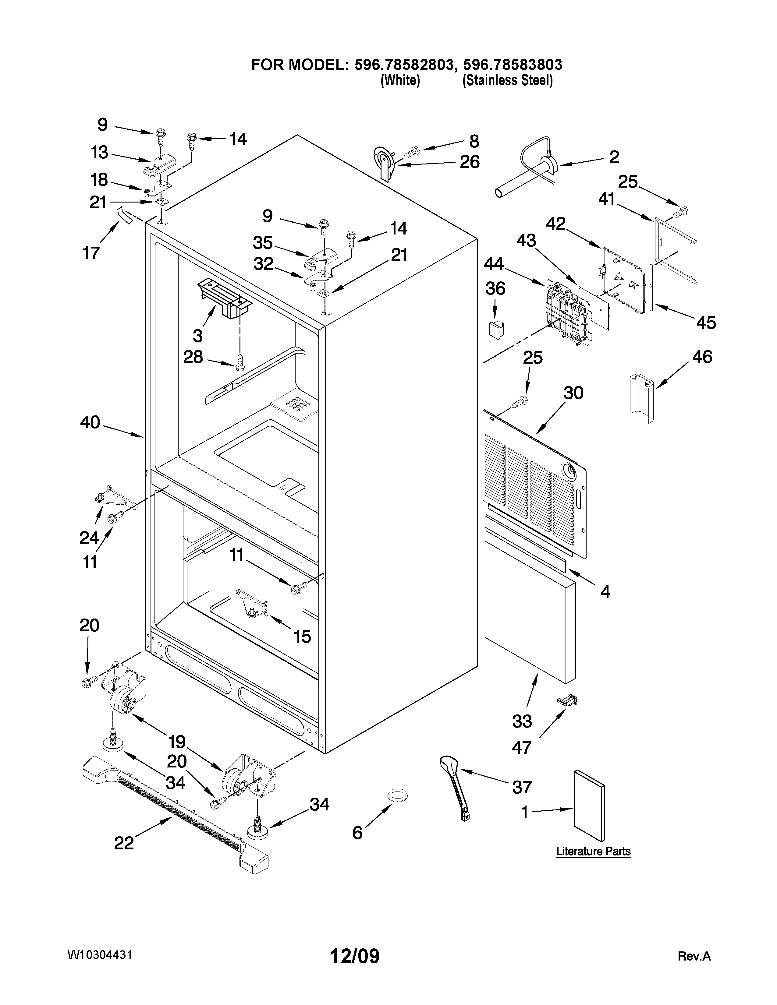 Kenmore Elite 59678582803 cabinet parts diagram