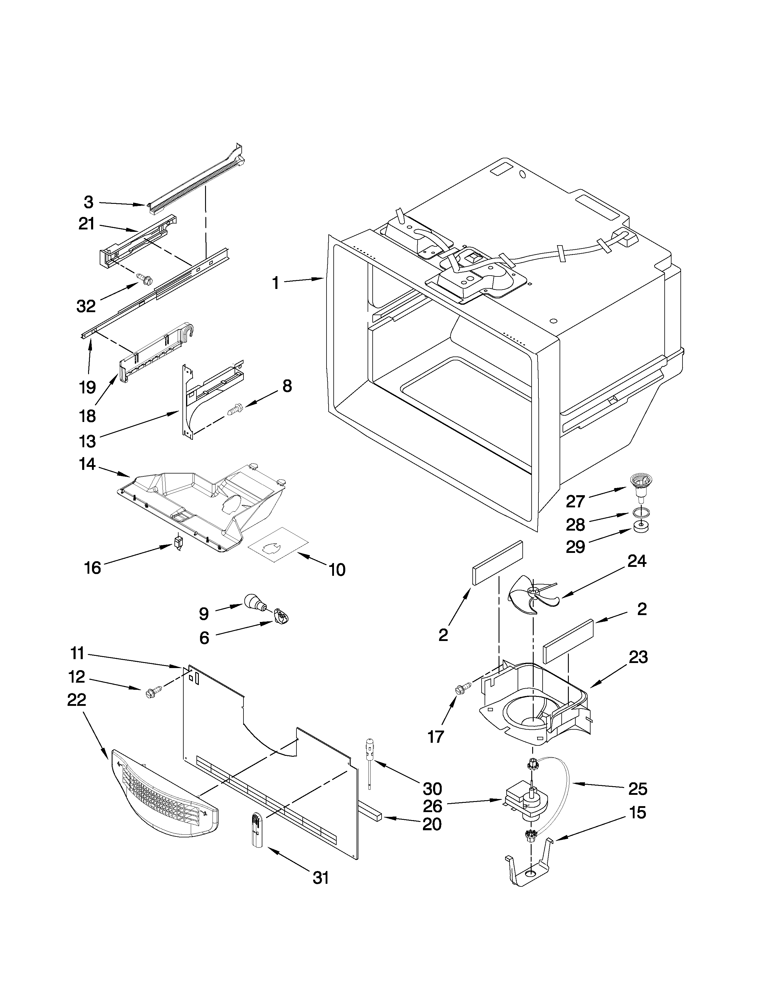 Kenmore Elite 59678582803 freezer liner parts diagram