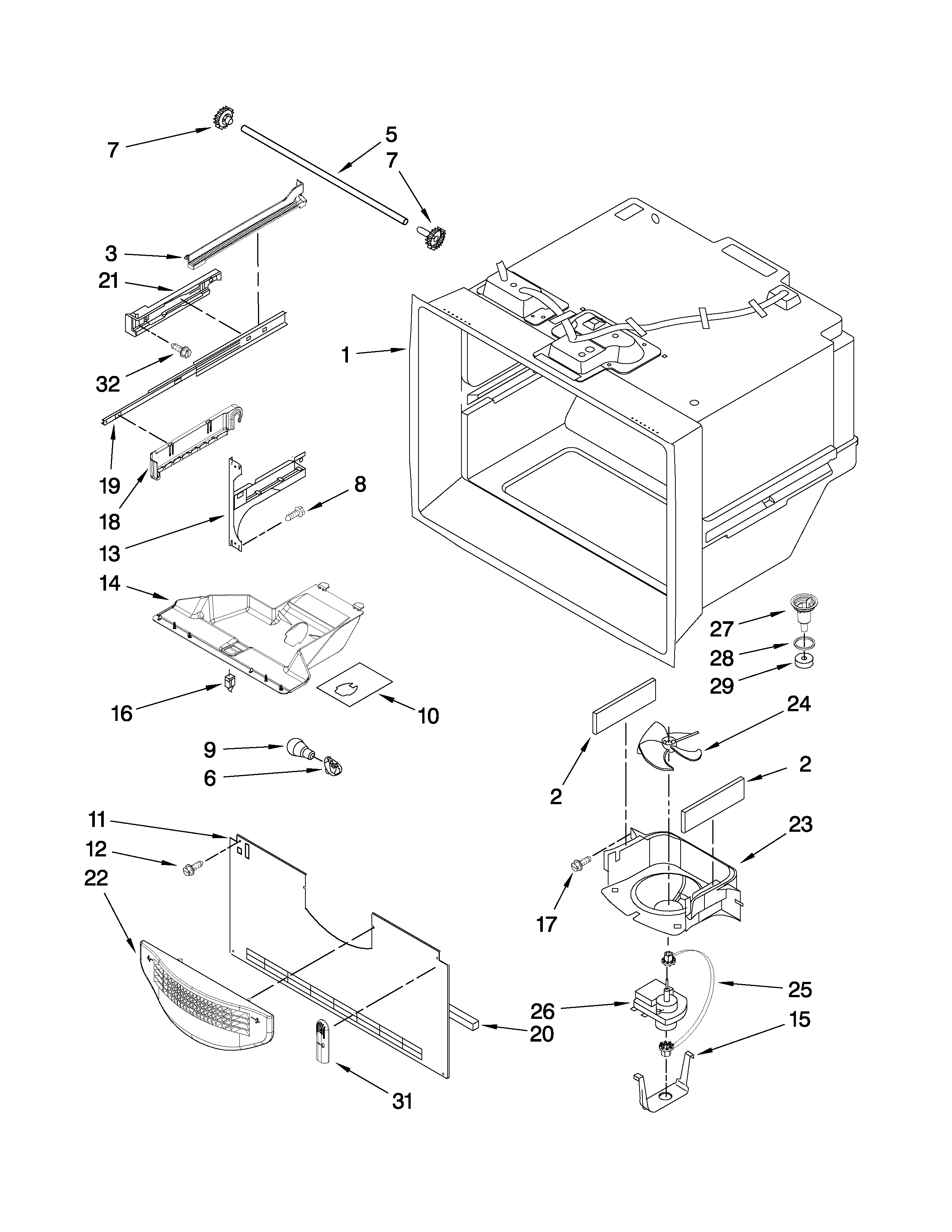 Kenmore Elite 59678589804 freezer liner parts diagram