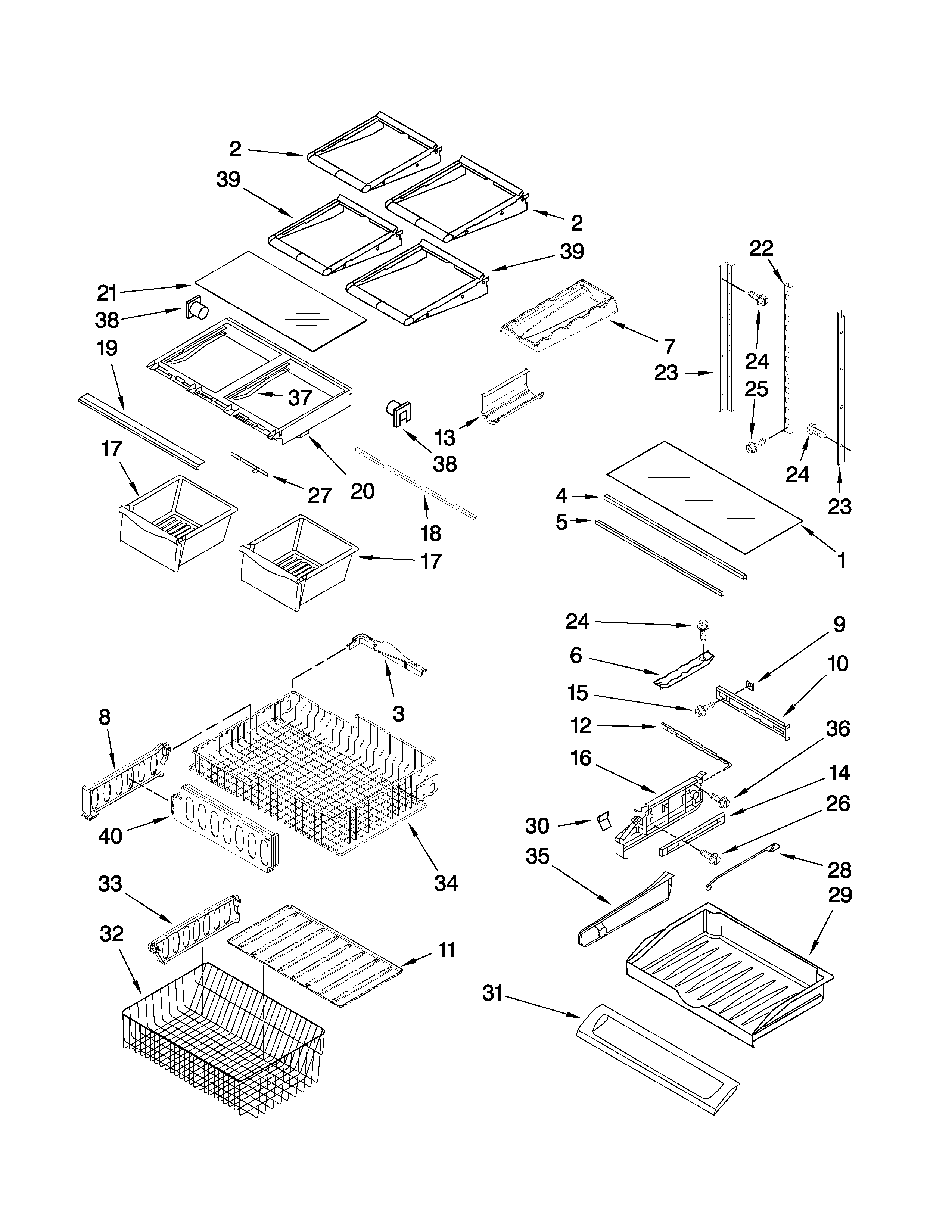 Kenmore Elite 59678589804 shelf parts diagram