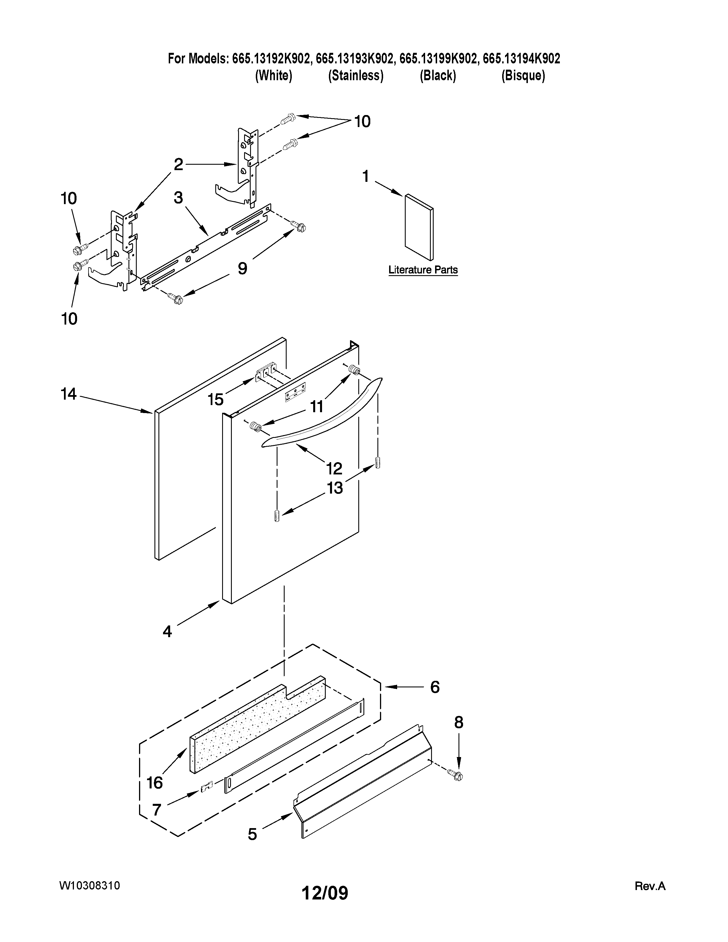 Kenmore Elite 66513194K902 door and panel parts diagram