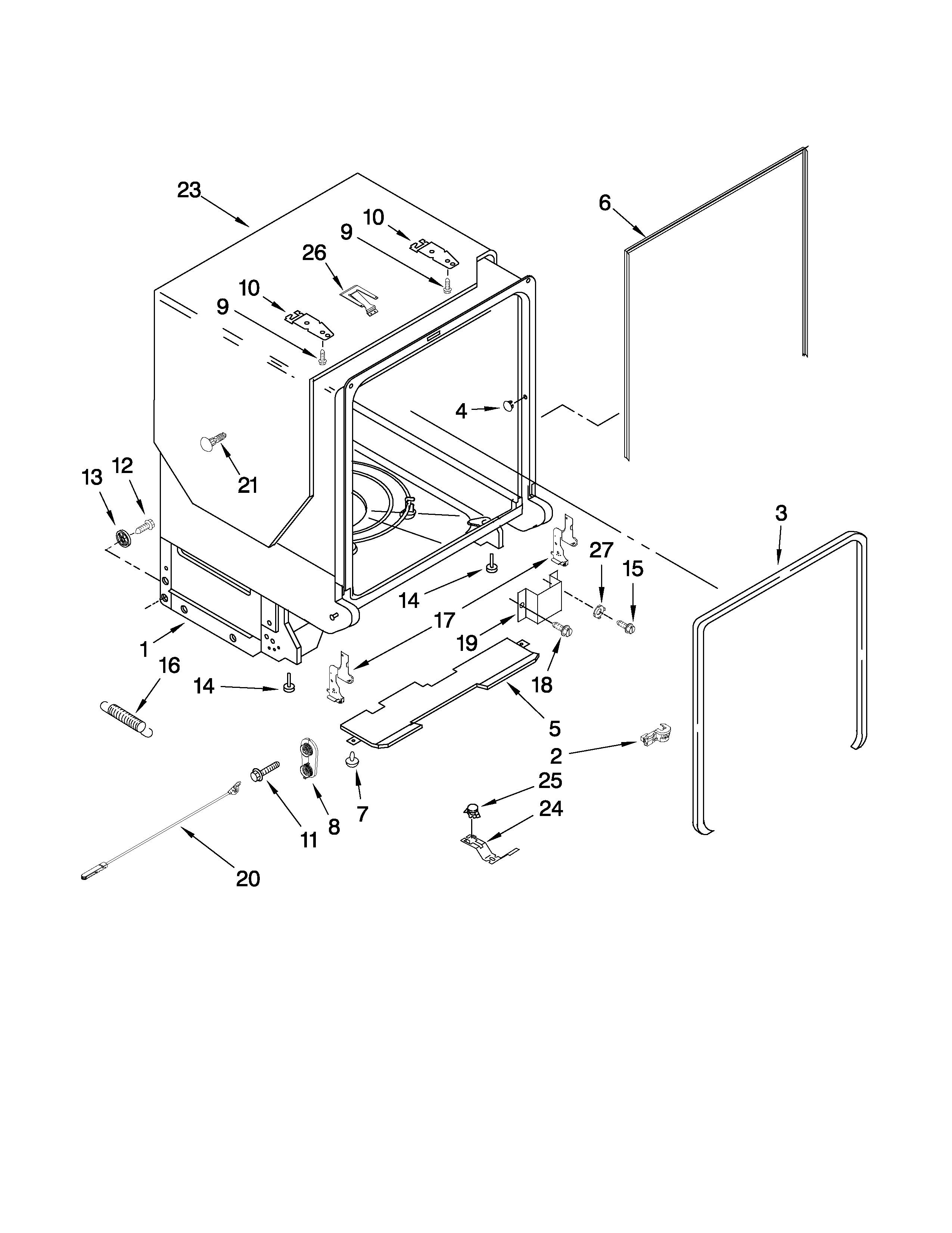 Kenmore Elite 66513194K902 tub and frame parts diagram