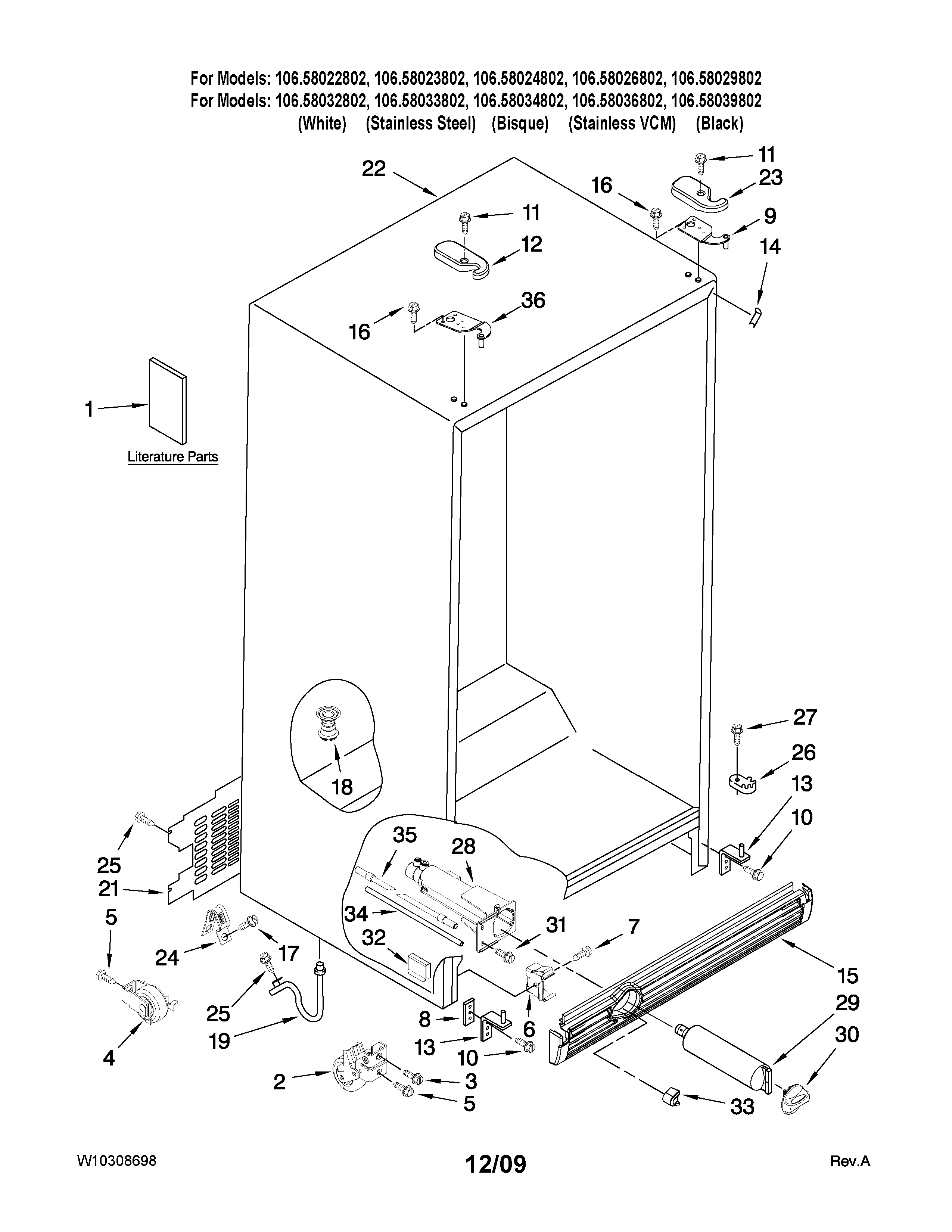Kenmore 10658029802 cabinet parts diagram