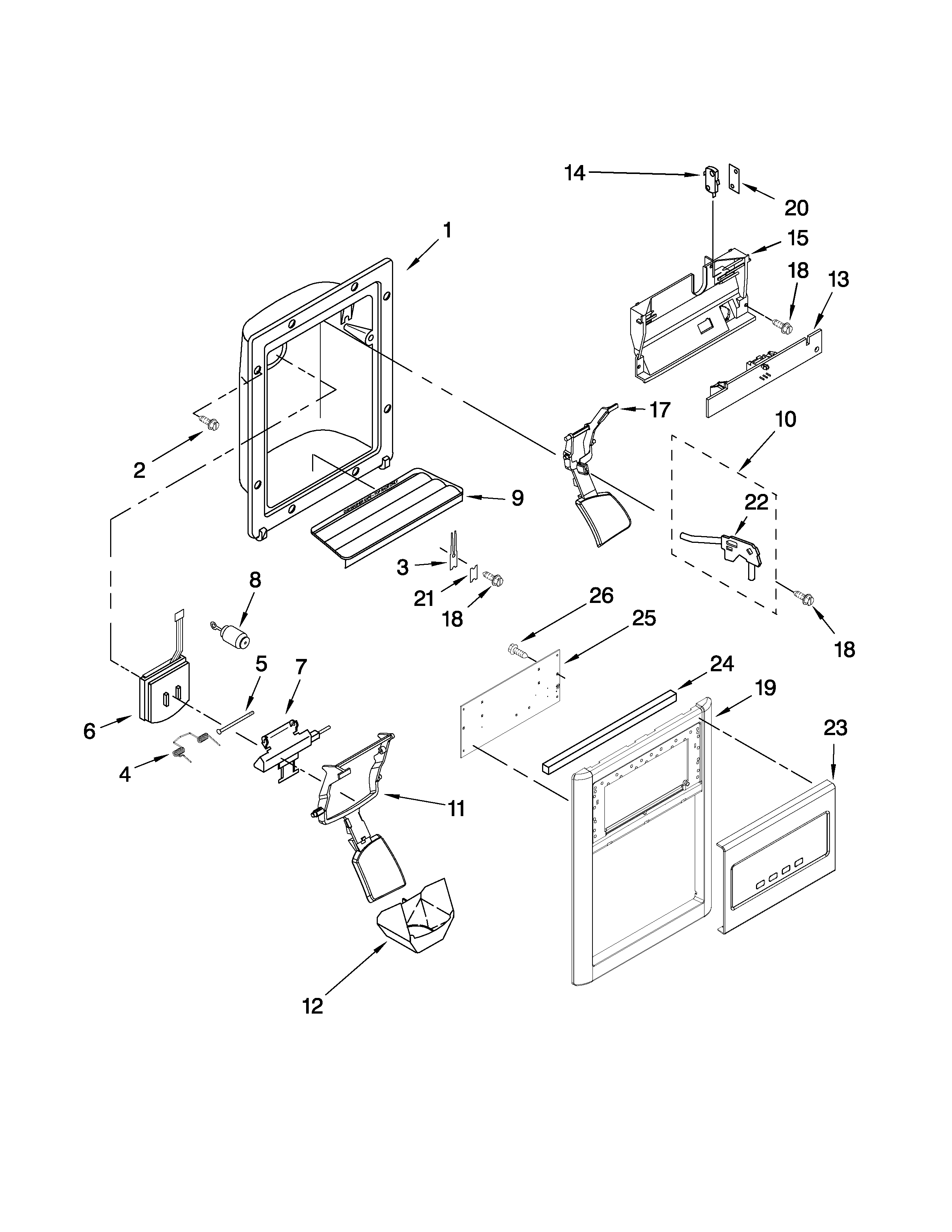 Kenmore 10658029802 dispenser front parts diagram