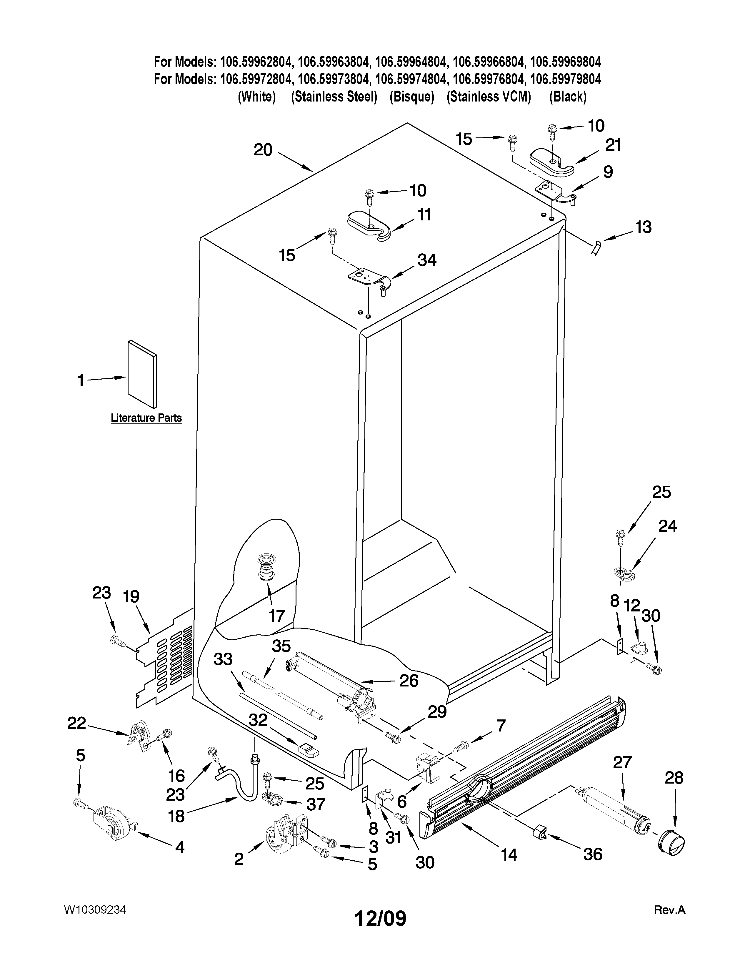 Kenmore Elite 10659962804 cabinet parts diagram