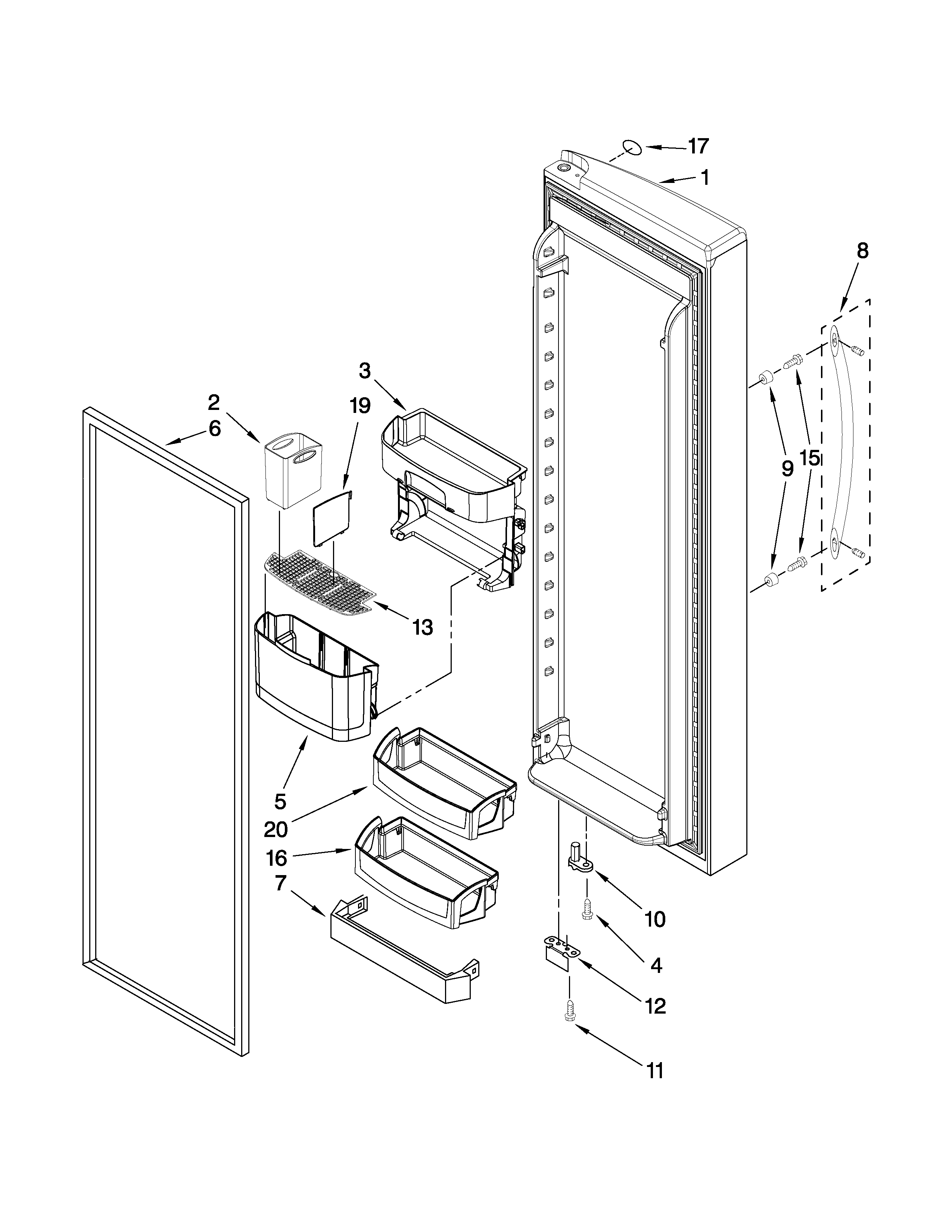 Kenmore Elite 10659962804 refrigerator door parts diagram