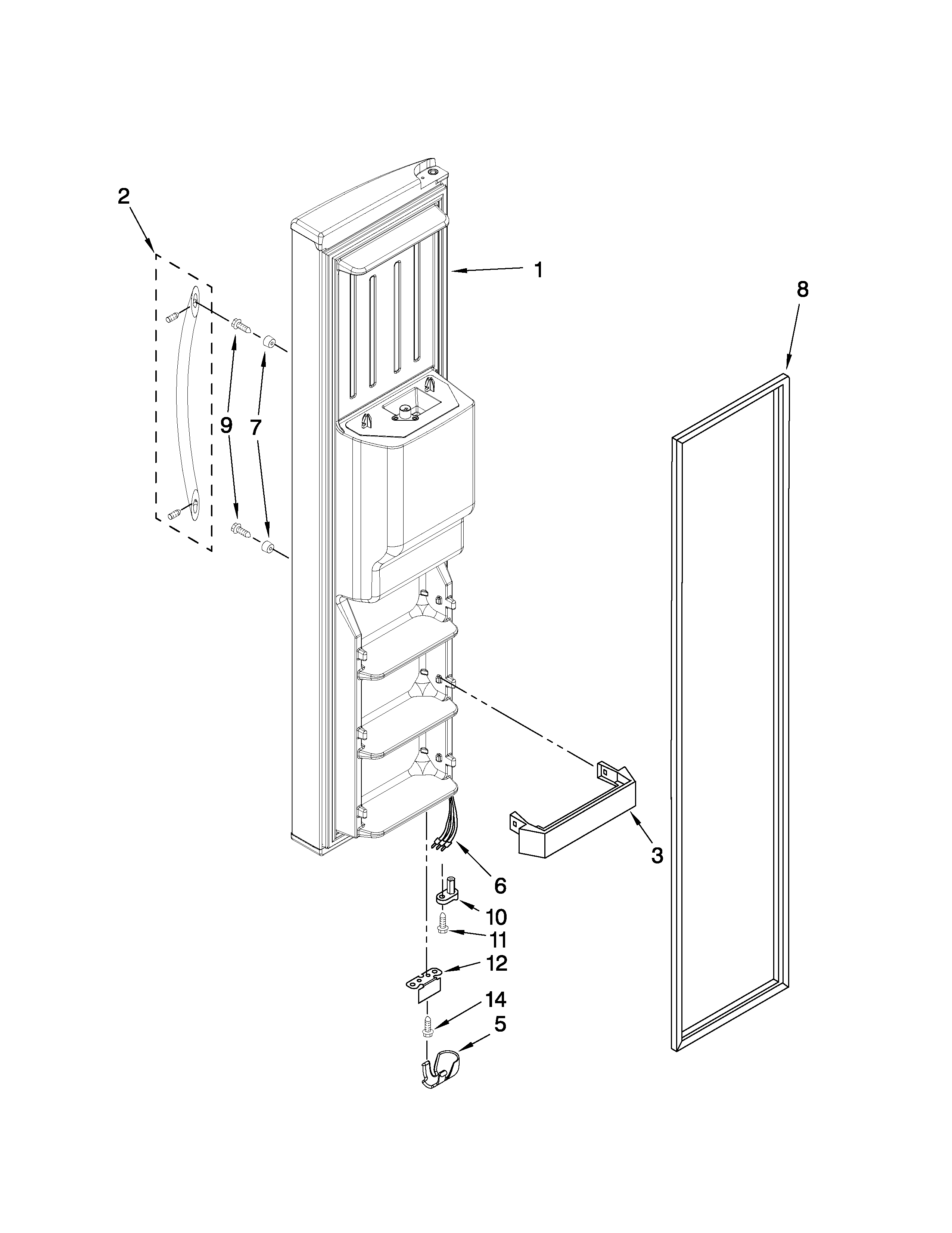 Kenmore Elite 10659962804 freezer door parts diagram