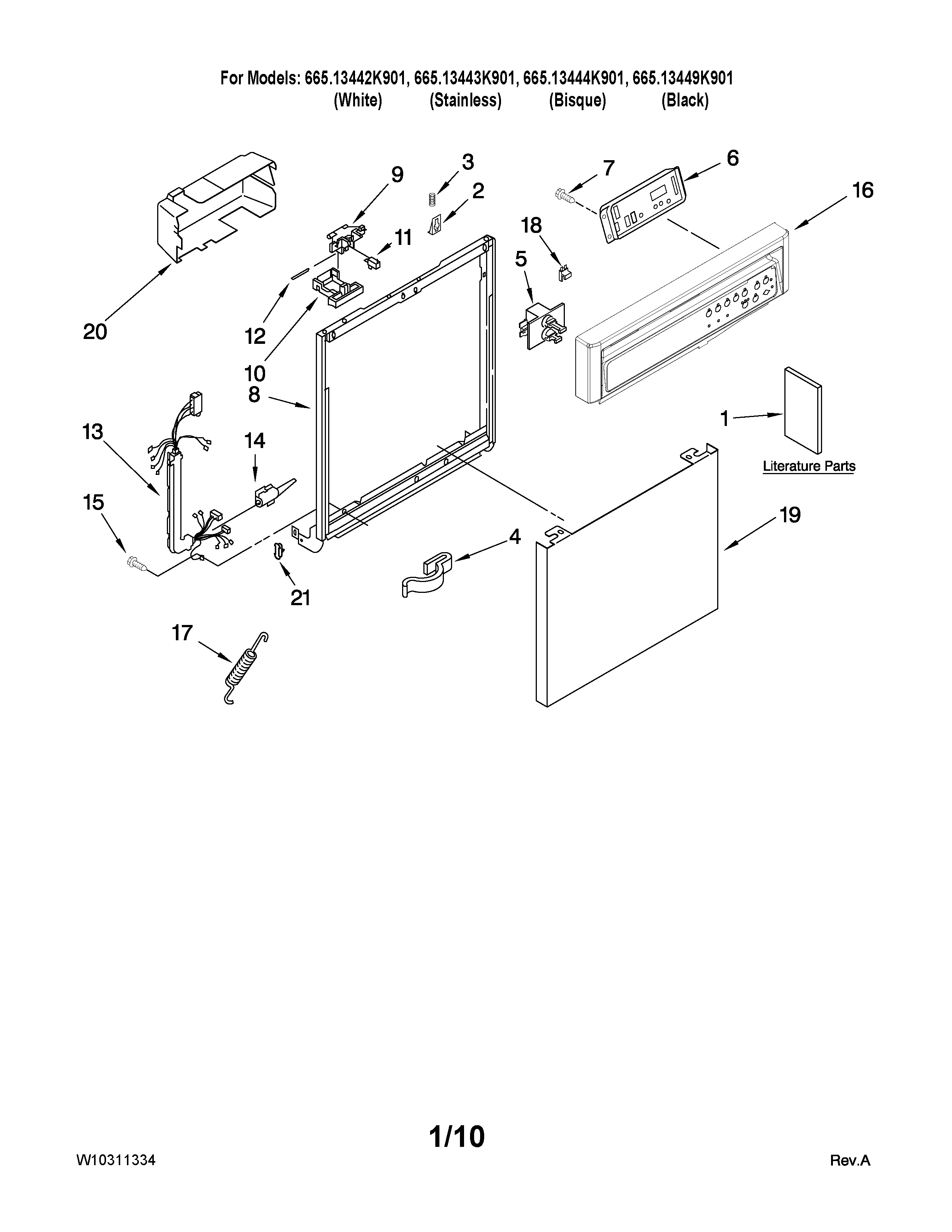 Kenmore 66513443K901 frame and console parts diagram
