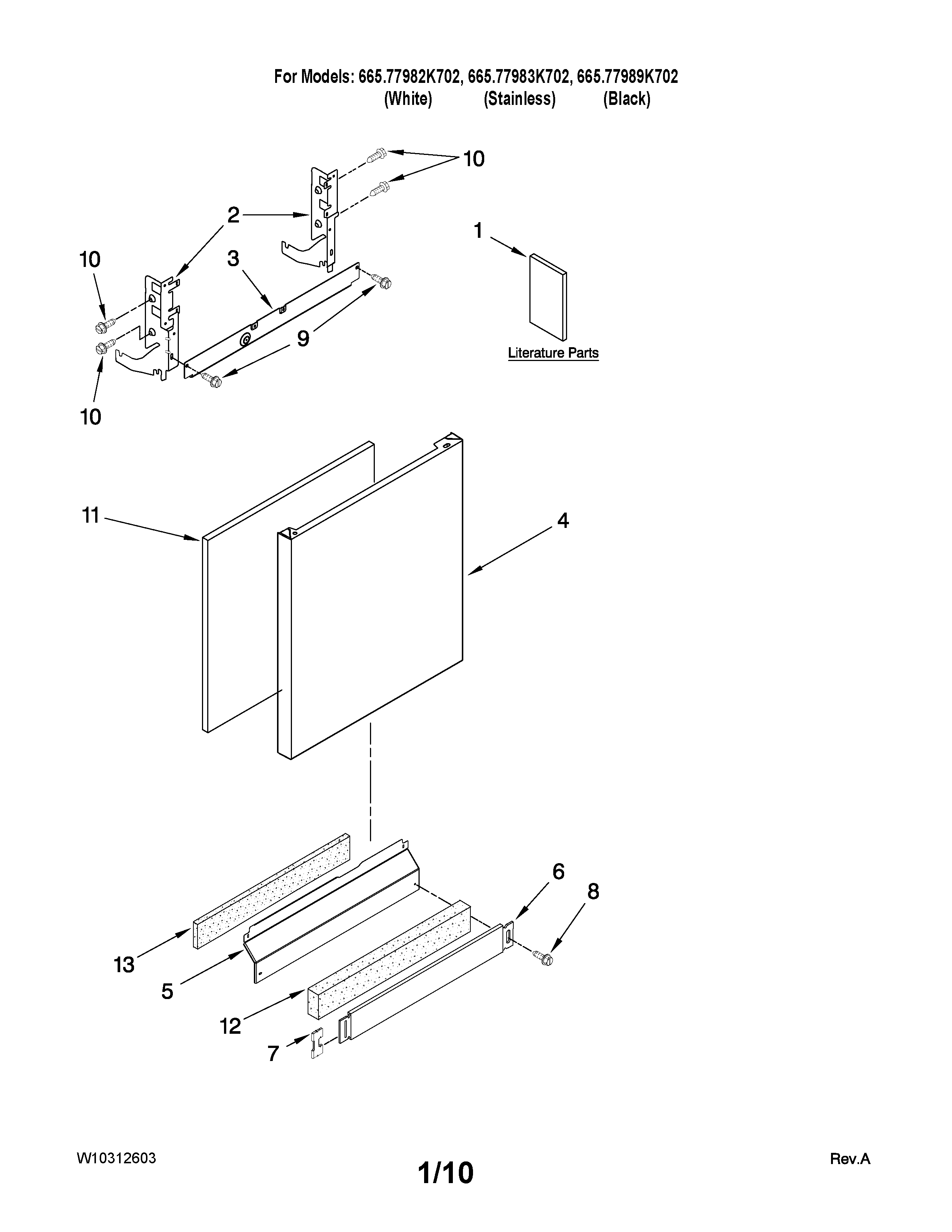 Kenmore 66577982K702 door and panel parts diagram