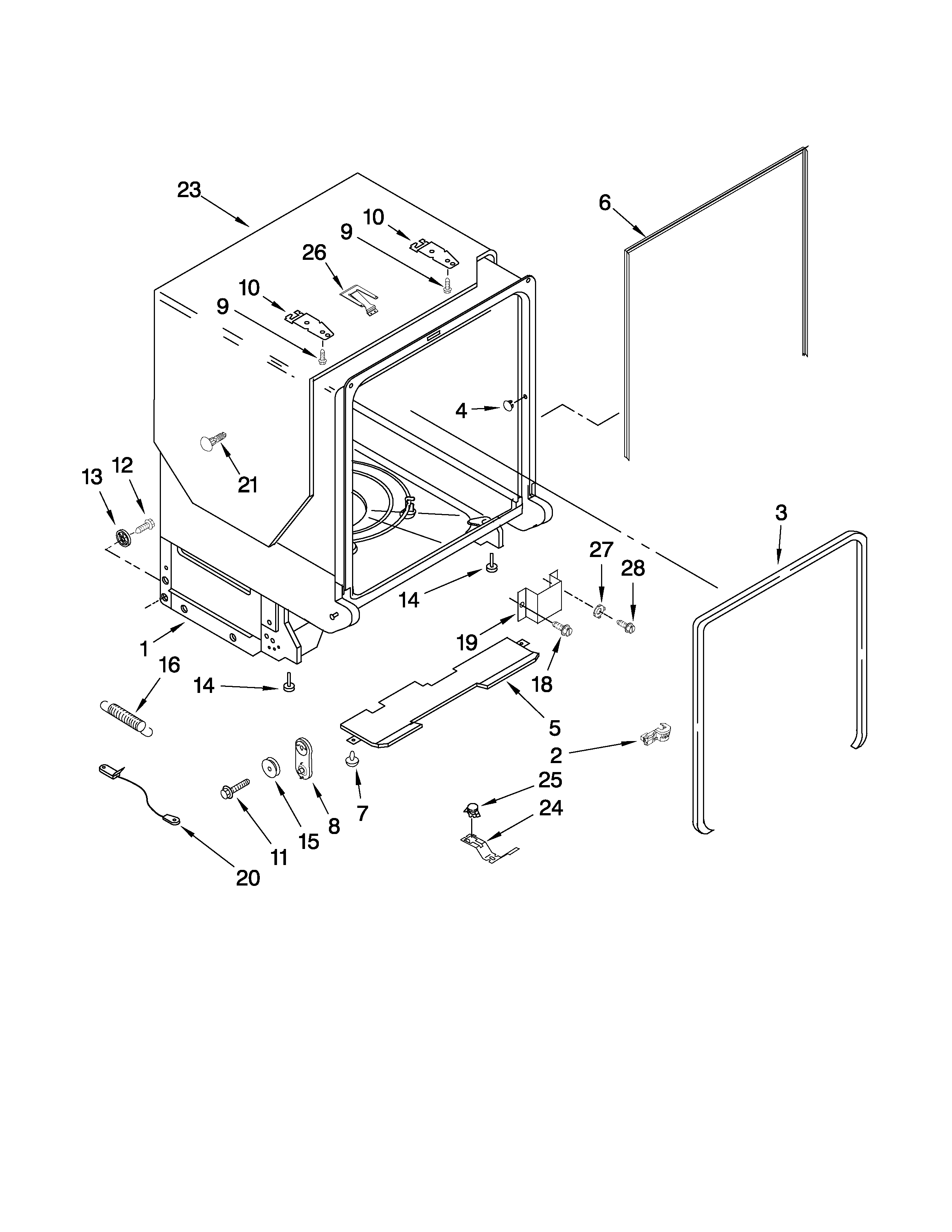Kenmore 66577982K702 tub and frame parts diagram
