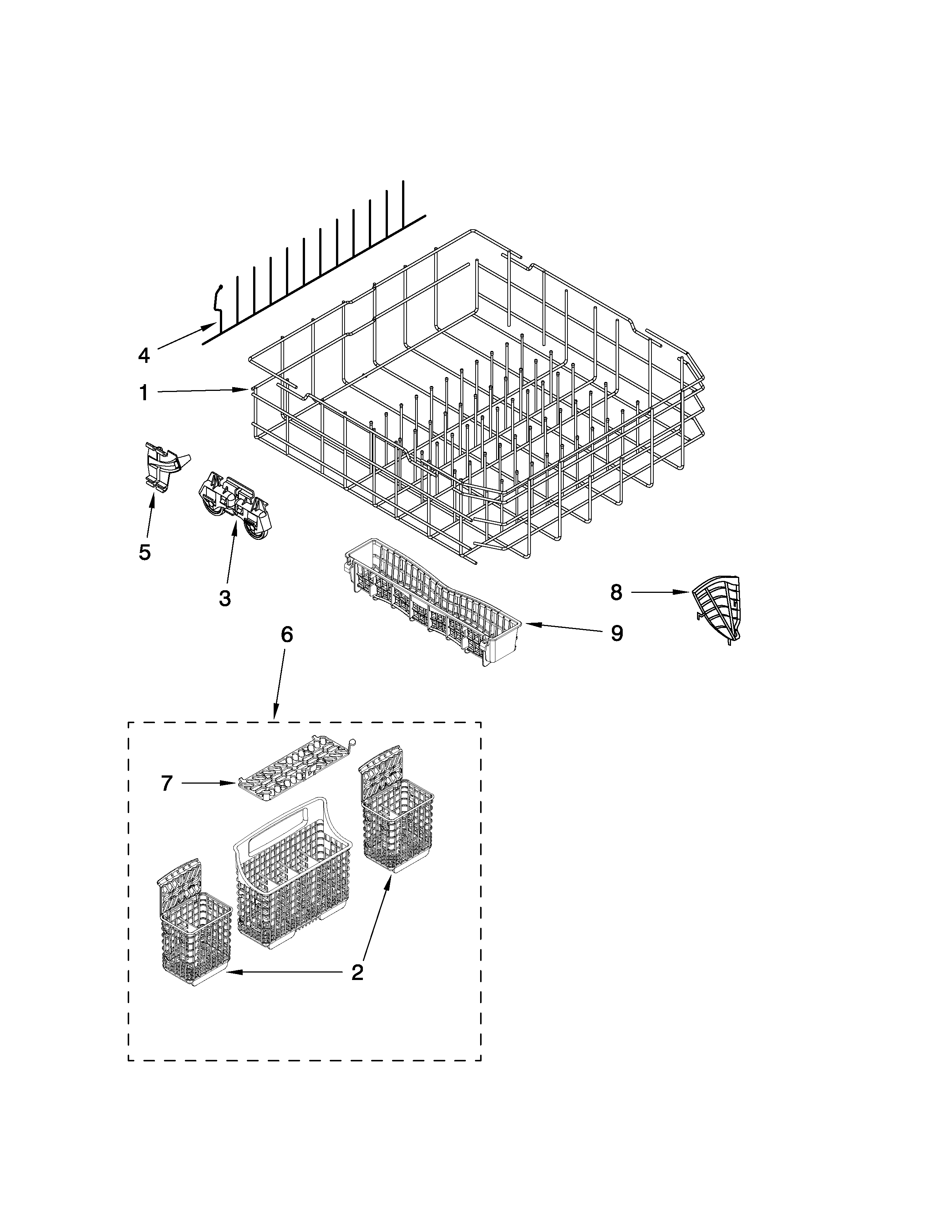 Kenmore 66577982K702 lower rack parts diagram