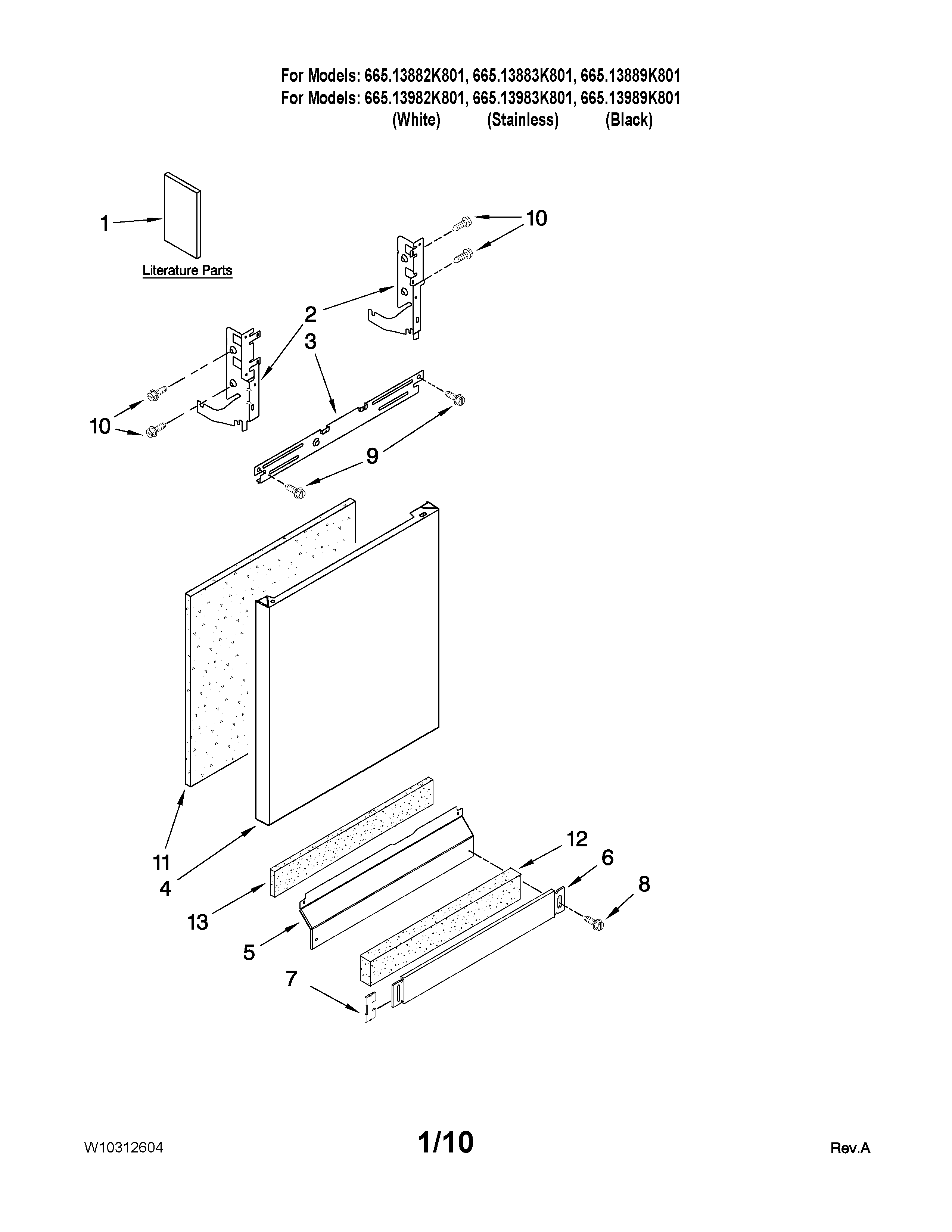 Kenmore 66513889K801 door and panel parts diagram