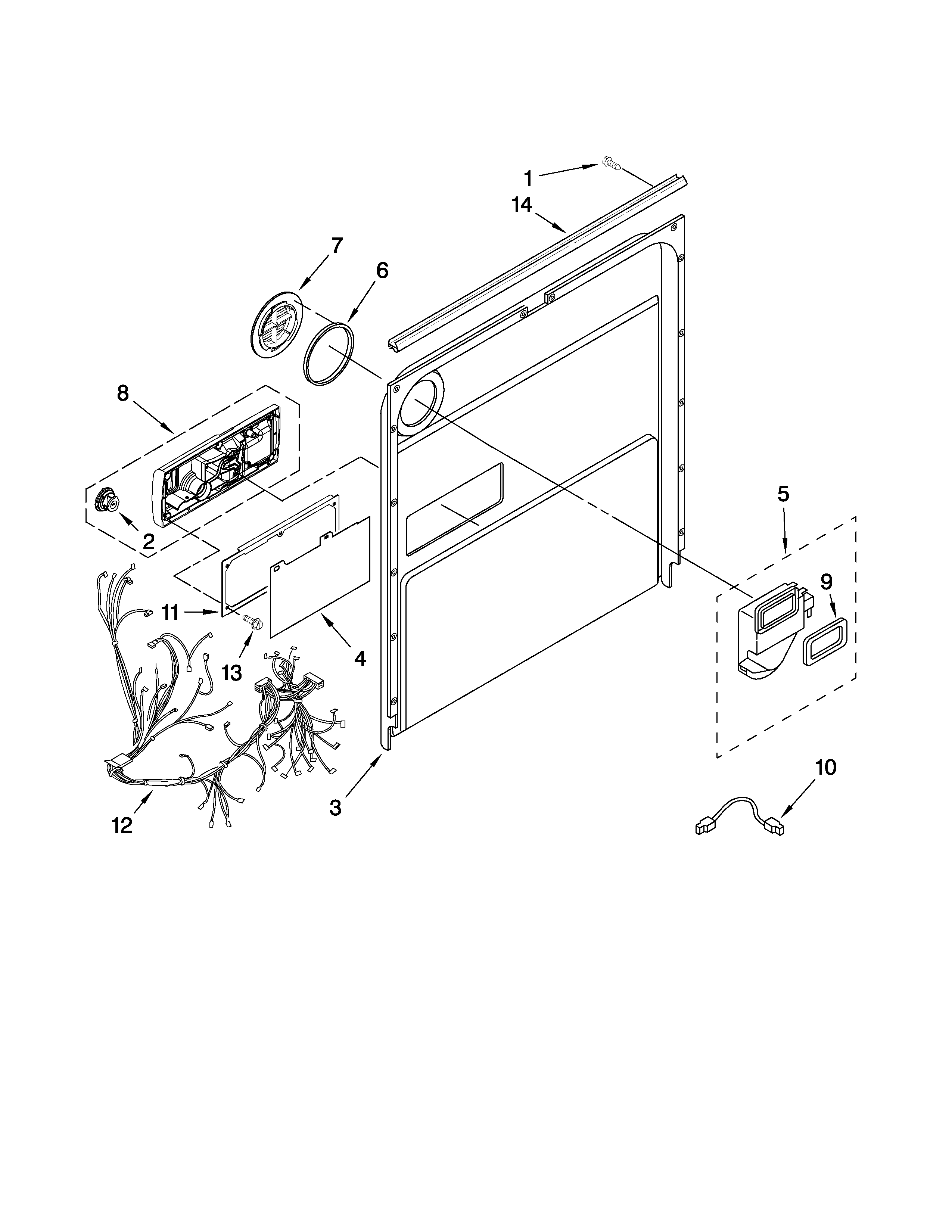Kenmore 66513889K801 door and latch parts diagram