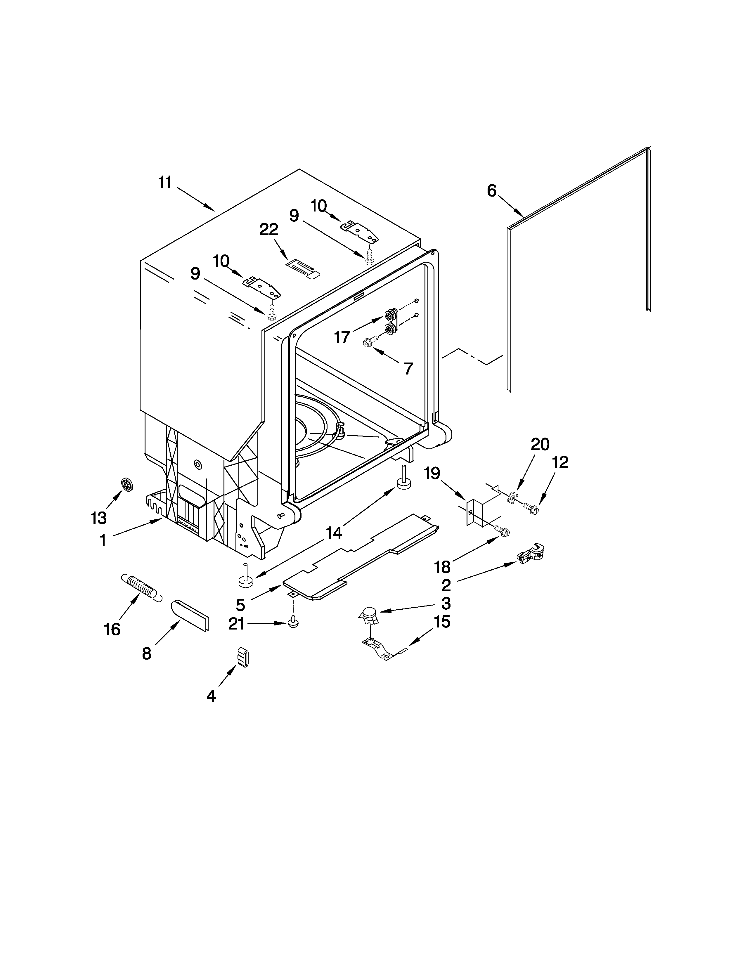 Kenmore 66513889K801 tub and frame parts diagram