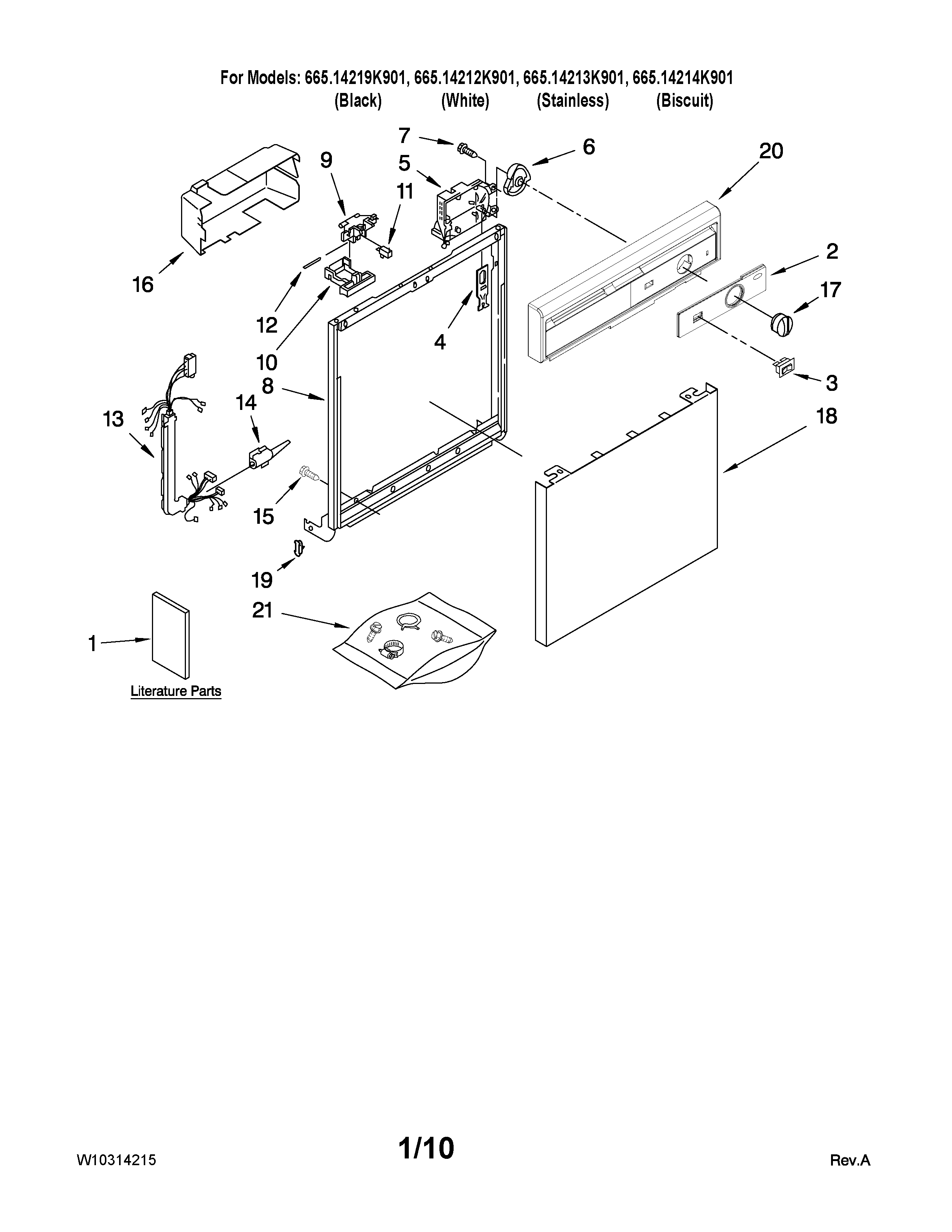 Kenmore 66514212K901 frame and console parts diagram
