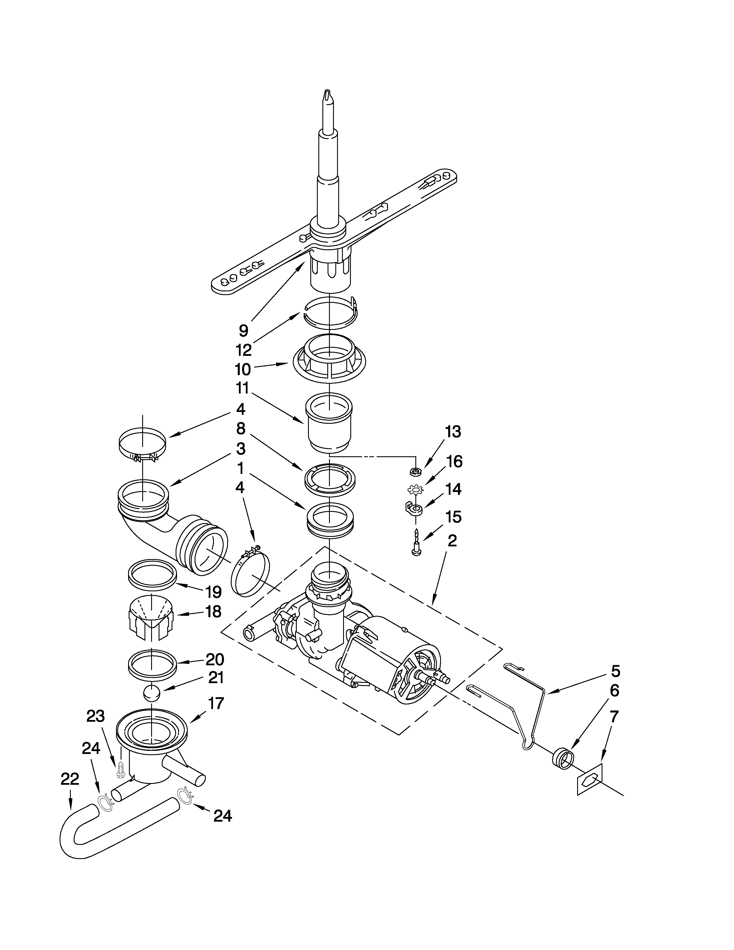 Kenmore 66514212K901 pump and spray arm parts diagram