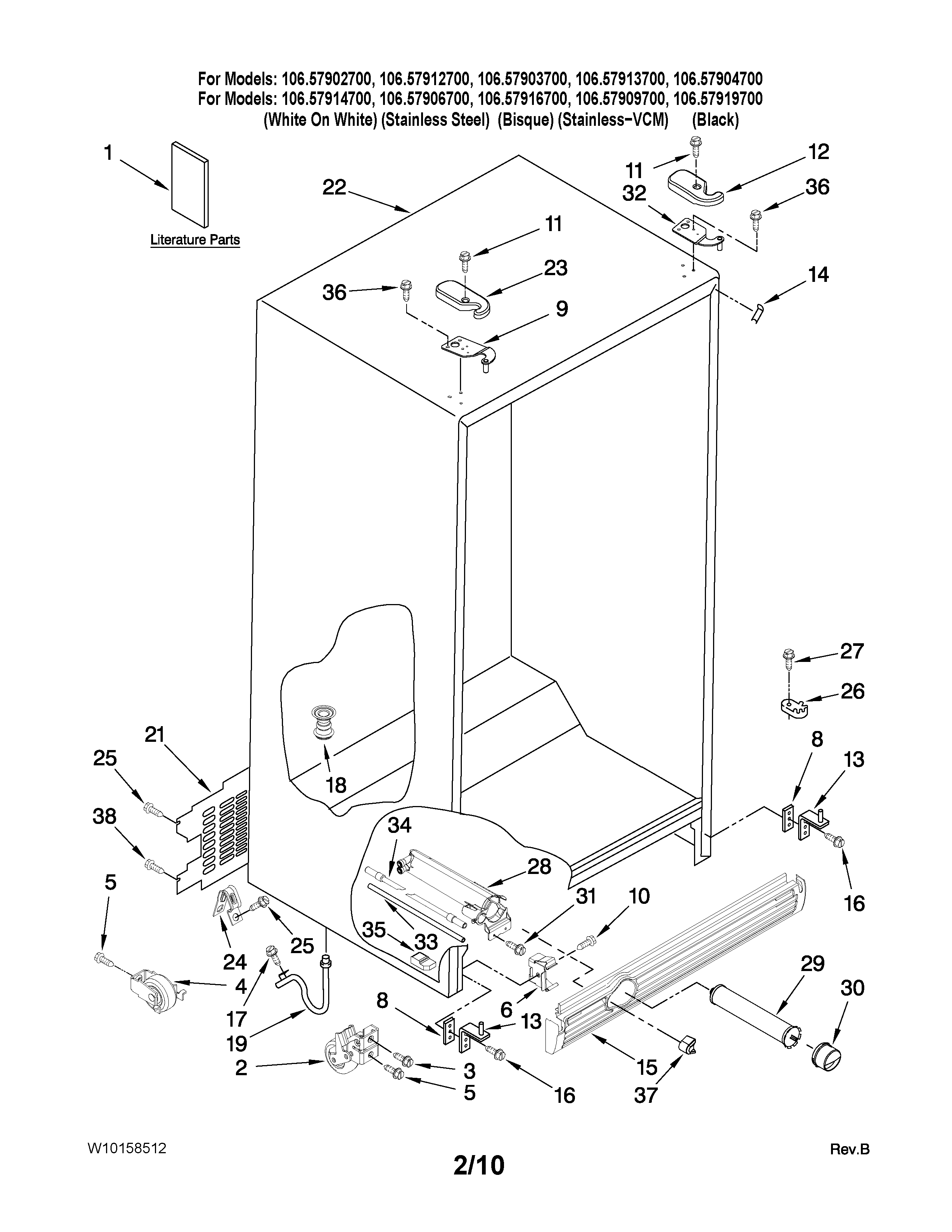 Kenmore 10657916700 cabinet parts diagram