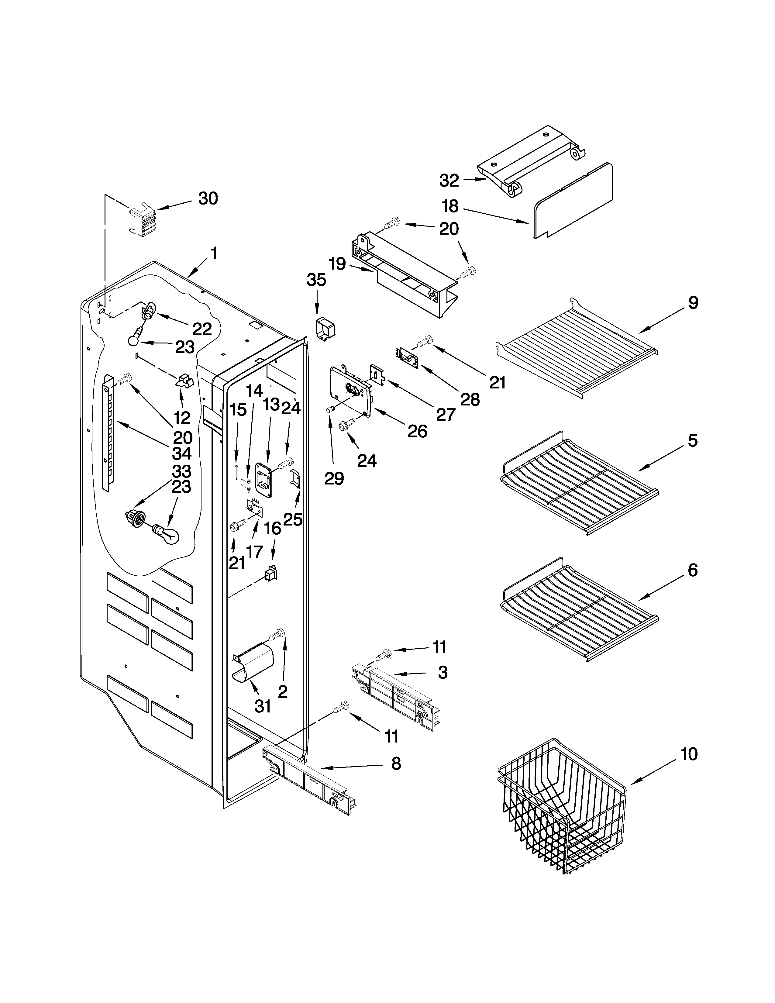 Kenmore 10657916700 freezer liner parts diagram