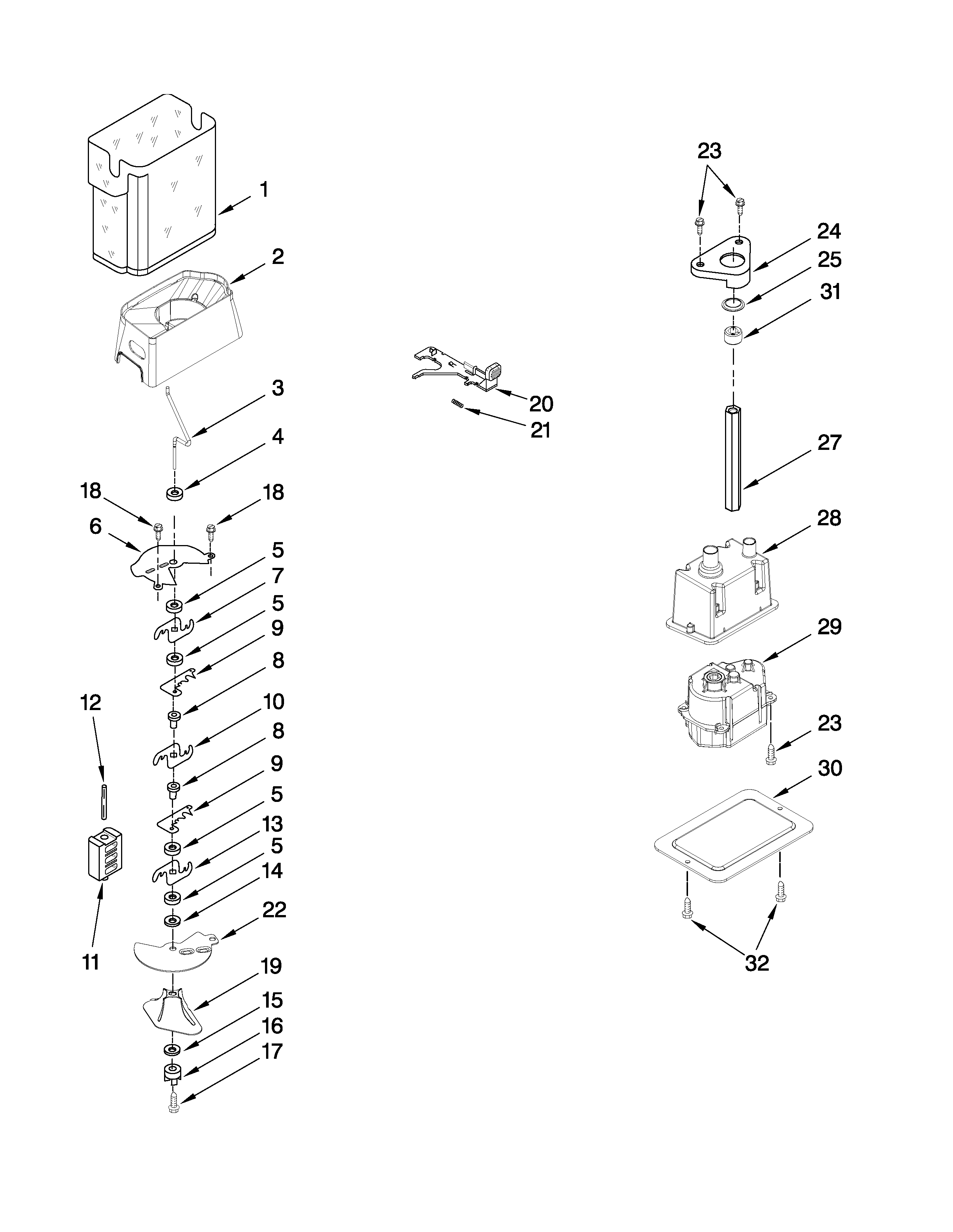 Kenmore 10657916700 motor and ice container parts diagram